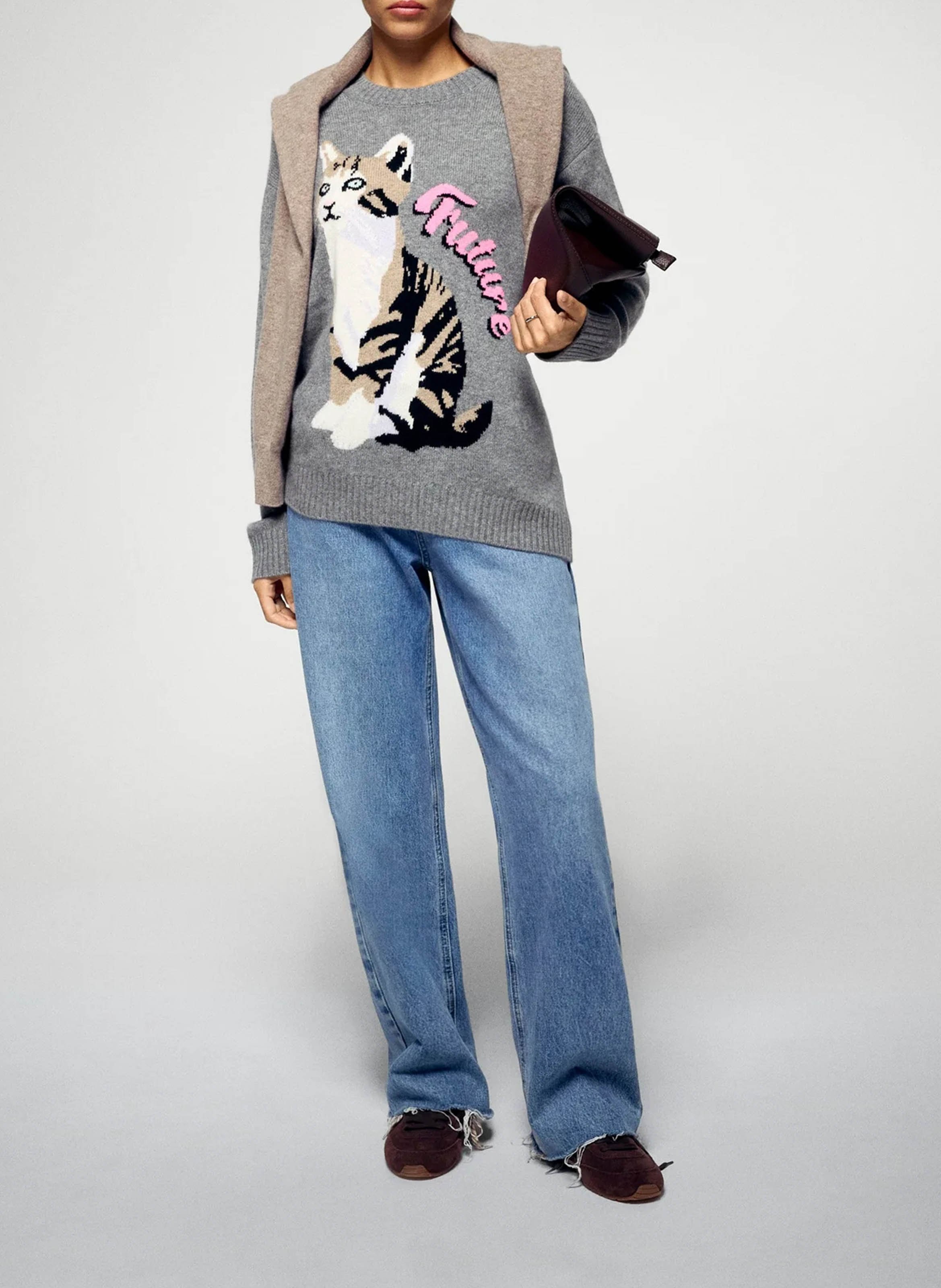 Oversized round neck cashmere sweater with print FROM FUTURE Grey