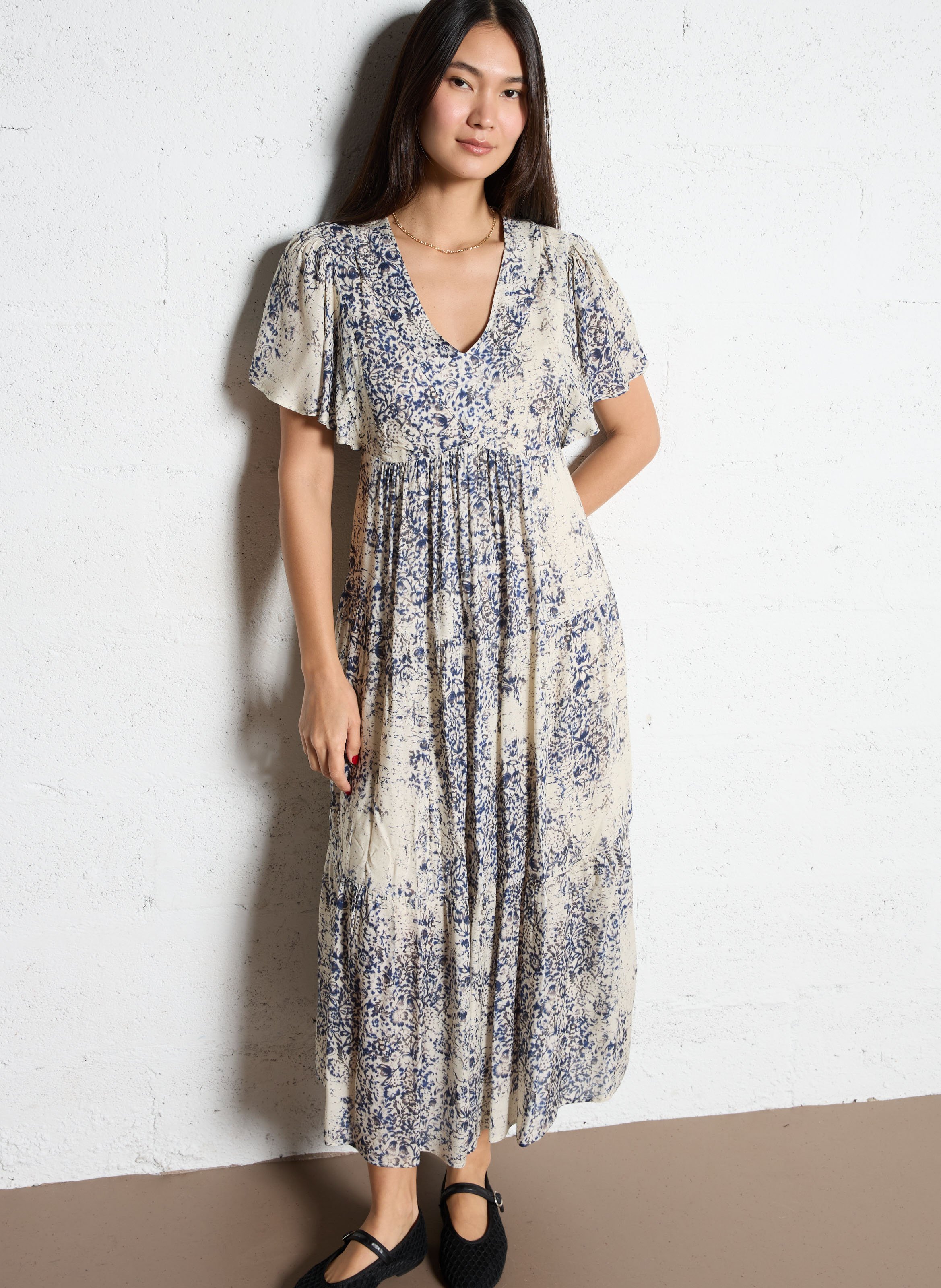 Robe longue col v à imprimé floral MAISON 123 Bleu
