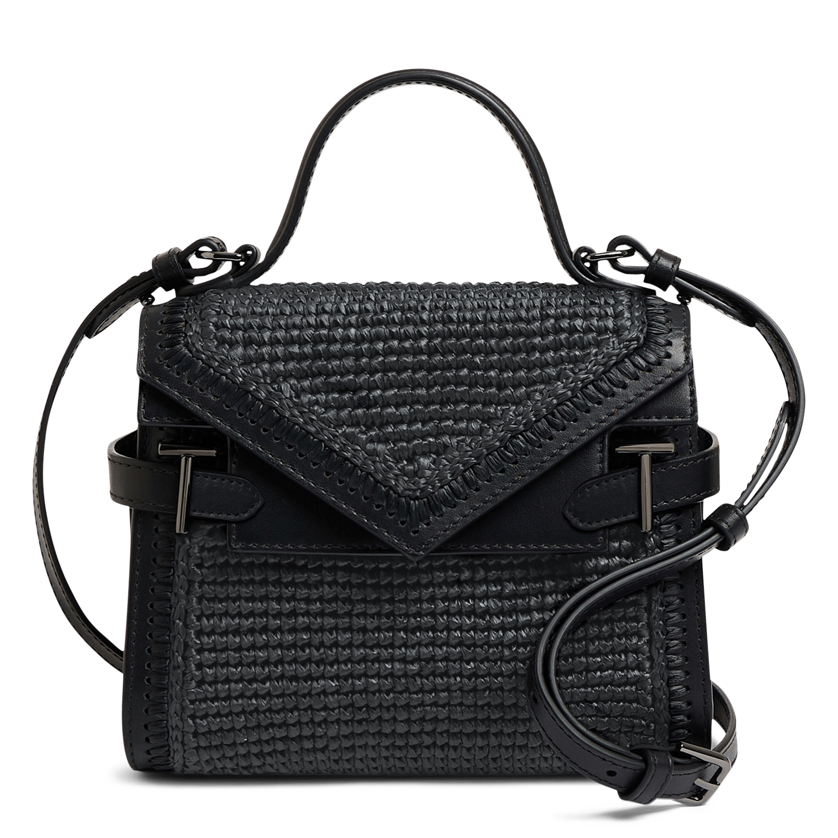 Kleine handtas met raffia-effect in leer LE TANNEUR Zwart