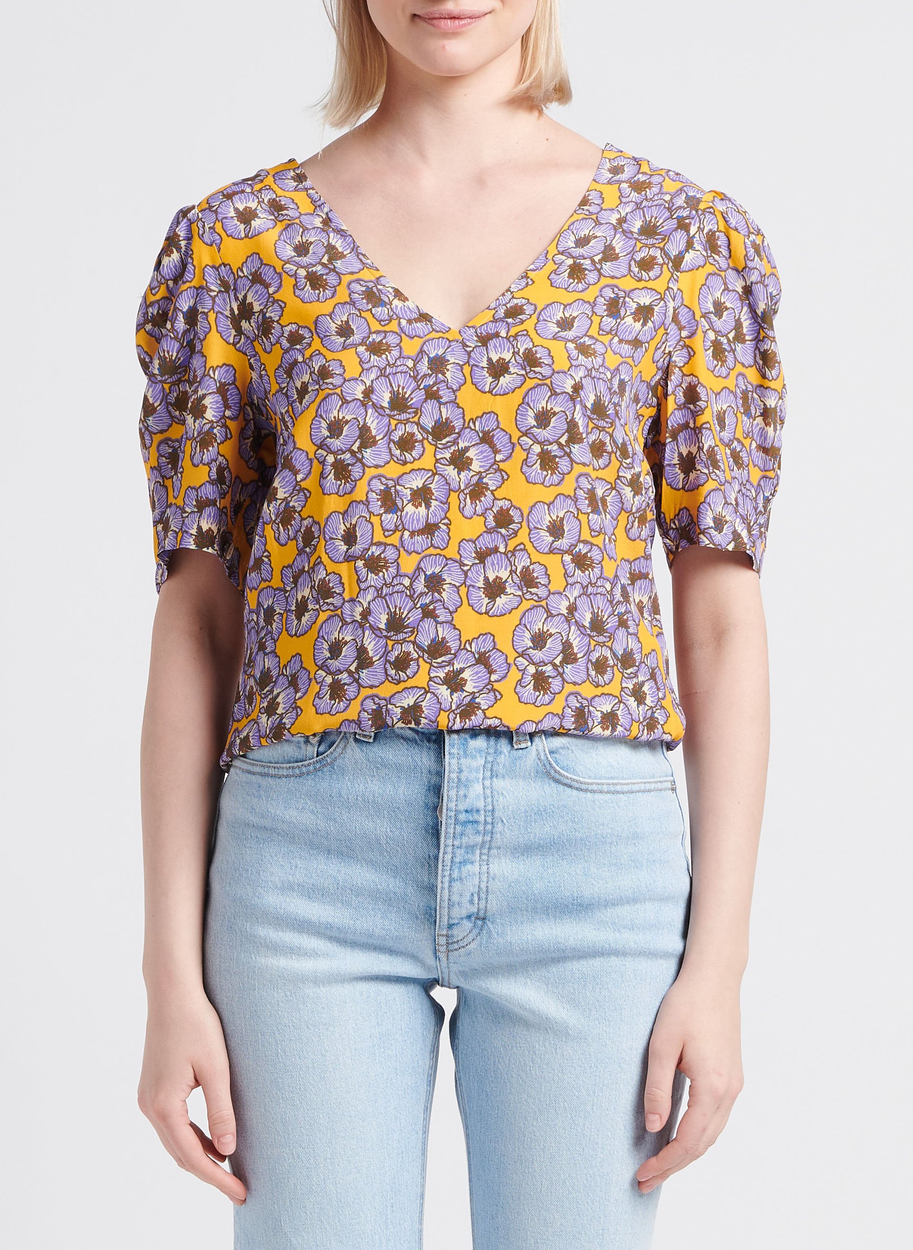 Top col V à imprimé floral LA PETITE FRANCAISE Multicolore