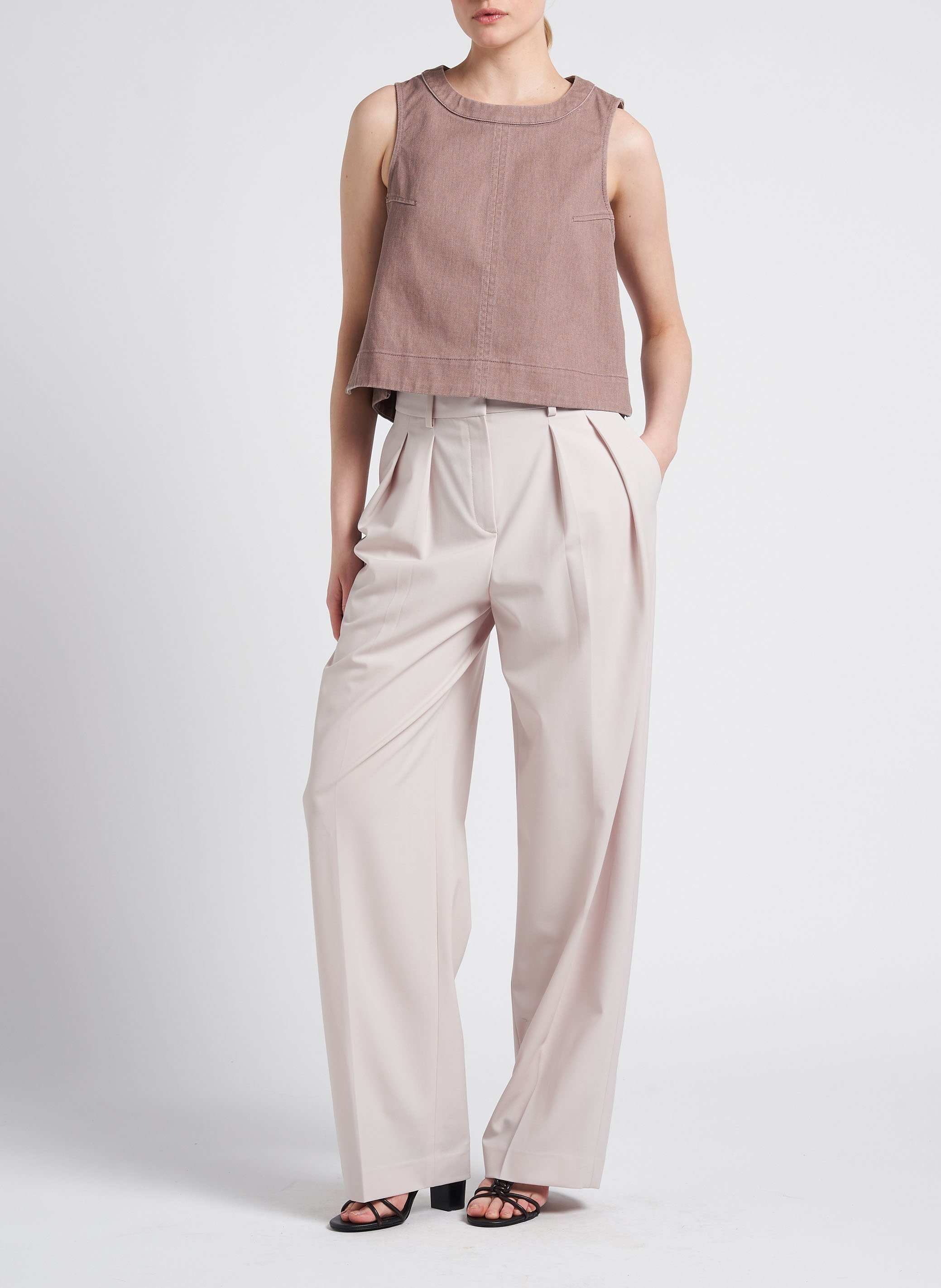 Pantalón ancho de mezcla de lana de talle alto THEORY Beige