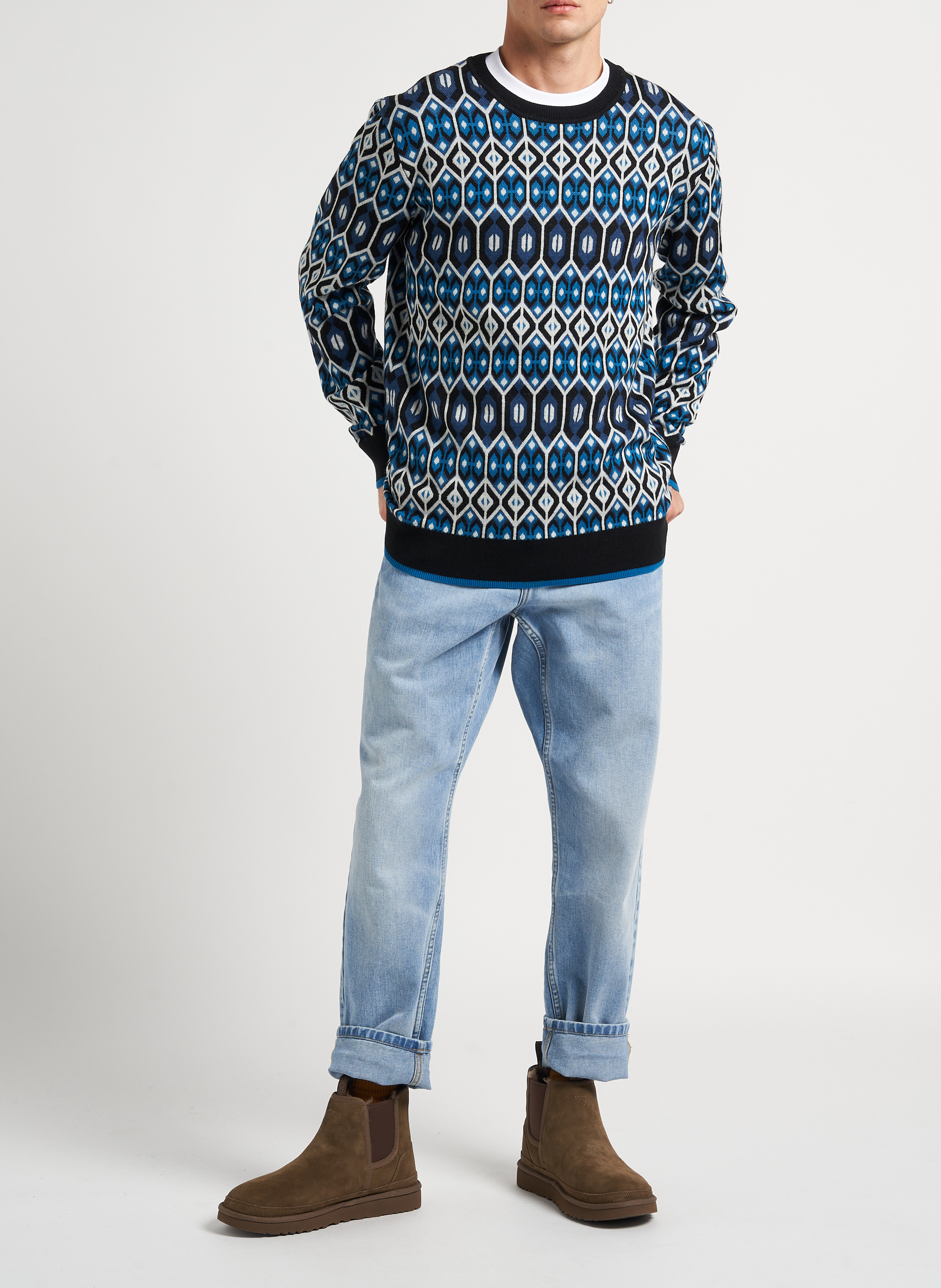 Pull col rond imprimé en laine mélangée SCOTCH AND SODA Bleu