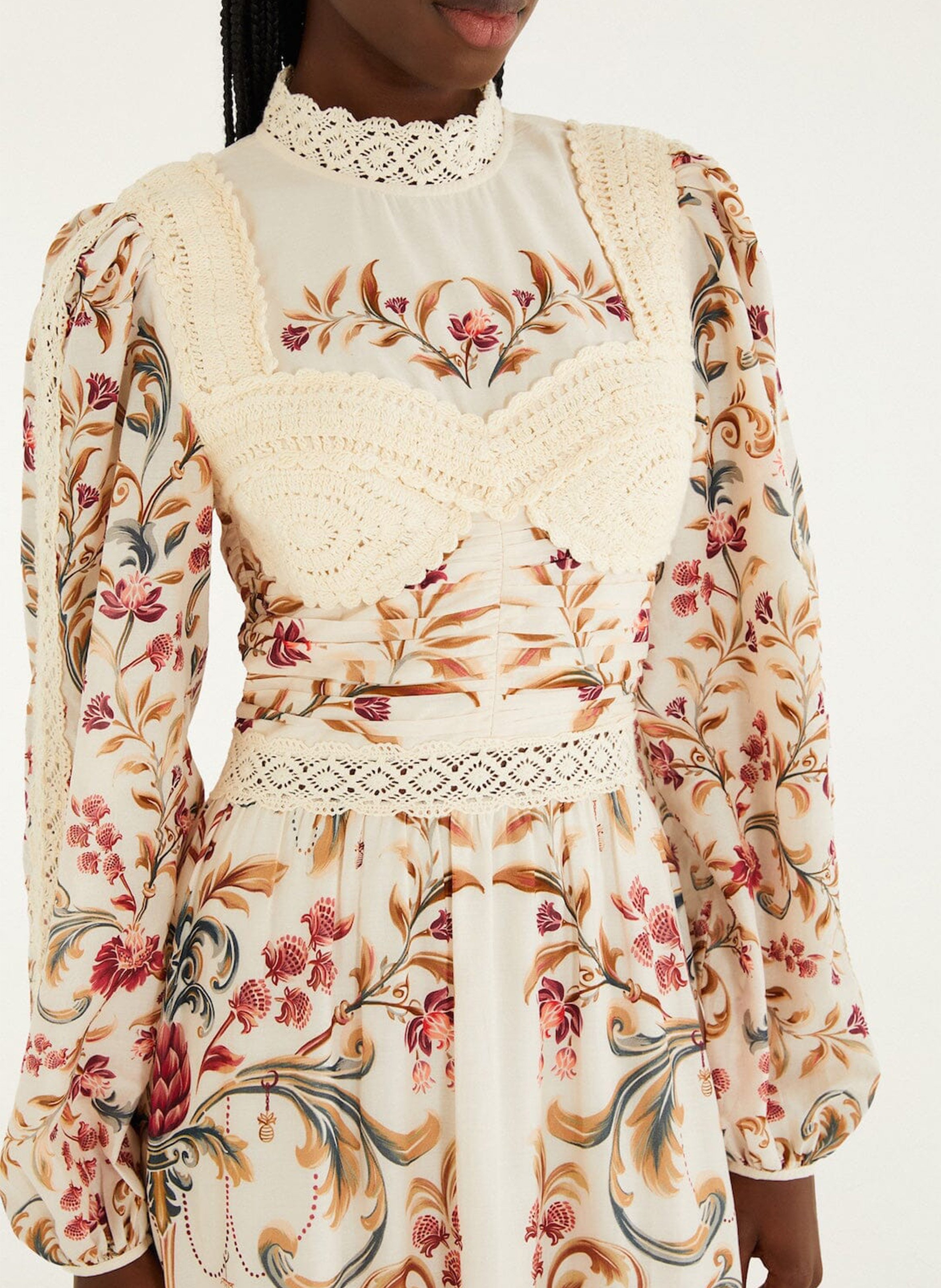 Robe midi col montant en coton FARM RIO Blanc