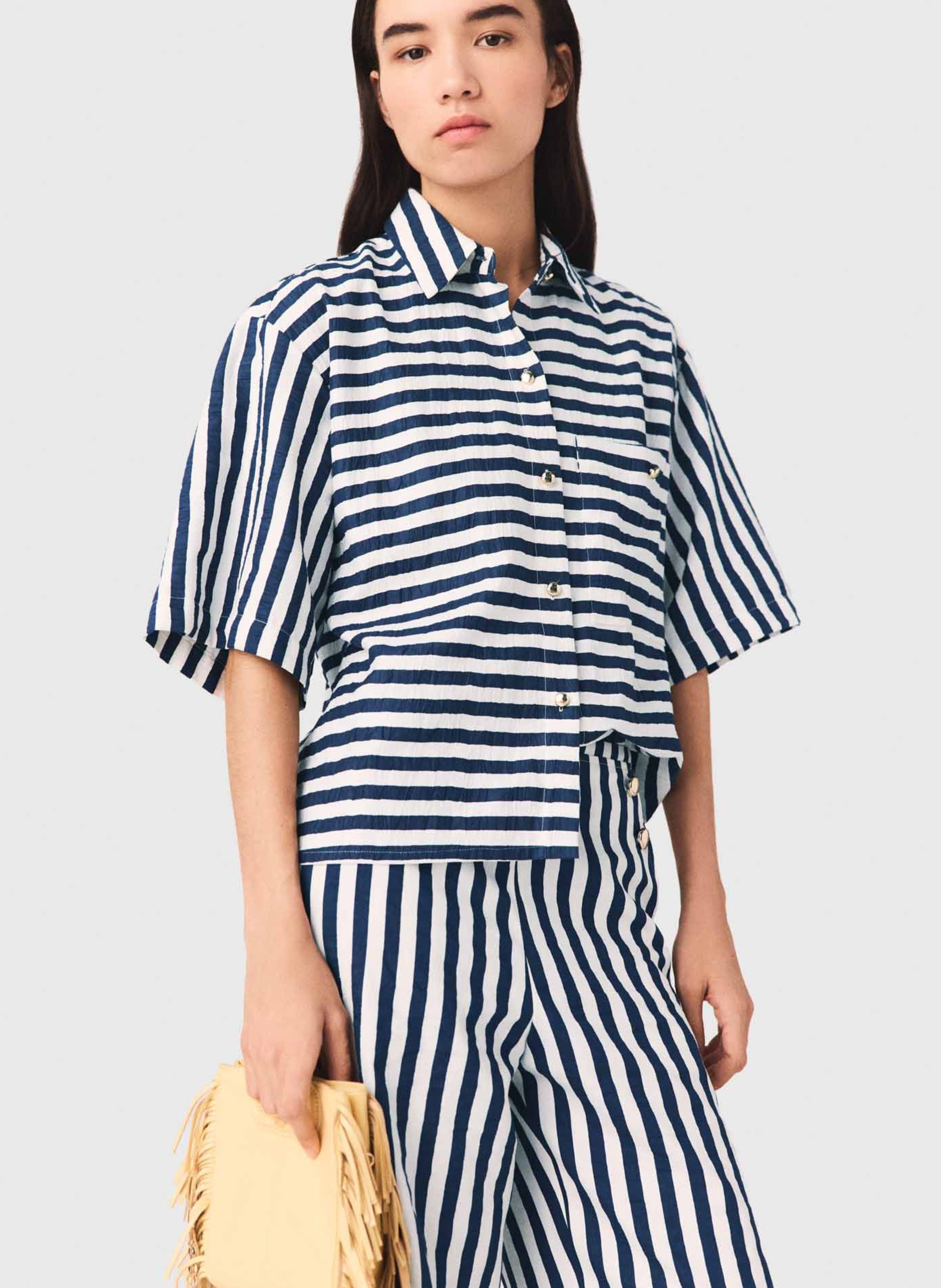 Straight striped shirt with classic collar MAJE White