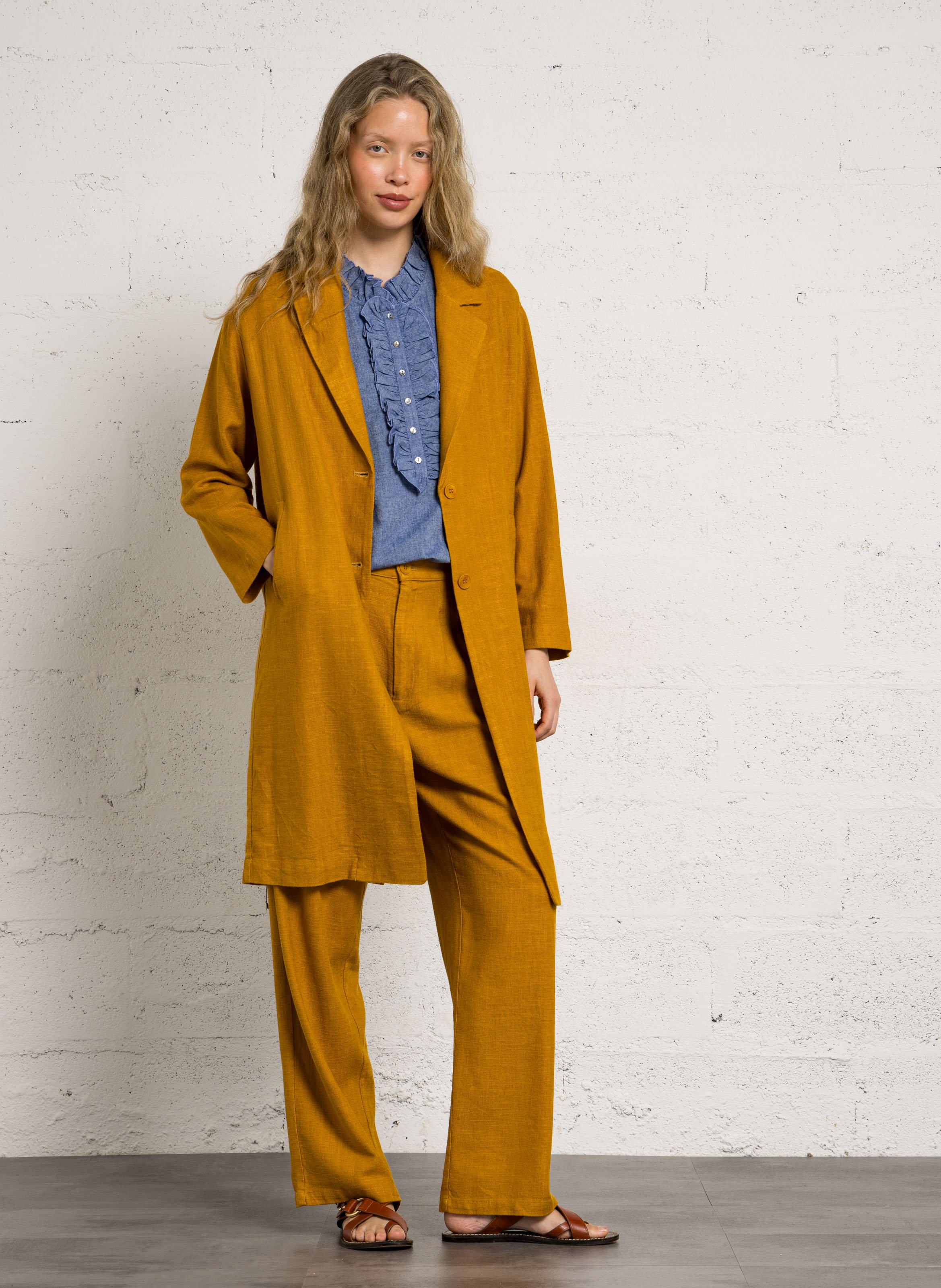 Blazer mit Revers aus Leinen und Baumwollmischung BELLA JONES Gelb