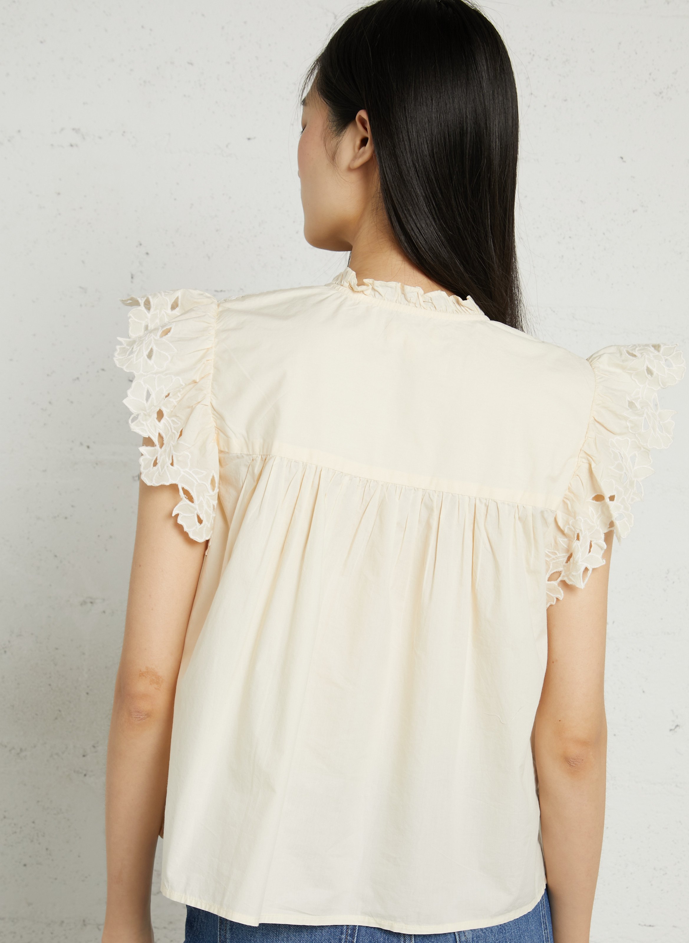 Weite Baumwollbluse mit Rundhalsausschnitt FEEKA Beige