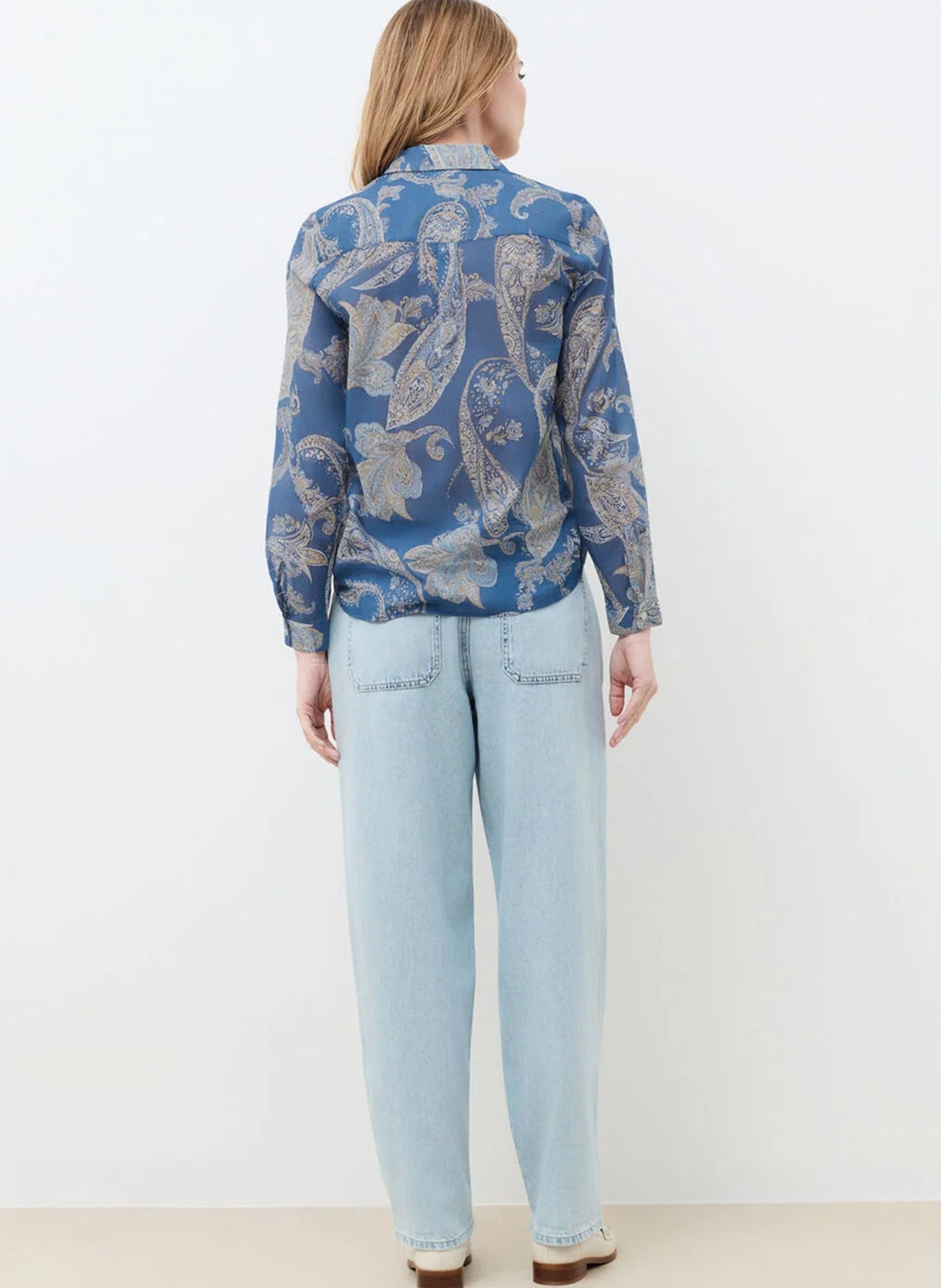 Chemise droite col classique en coton bio imprimé CAROLL Bleu