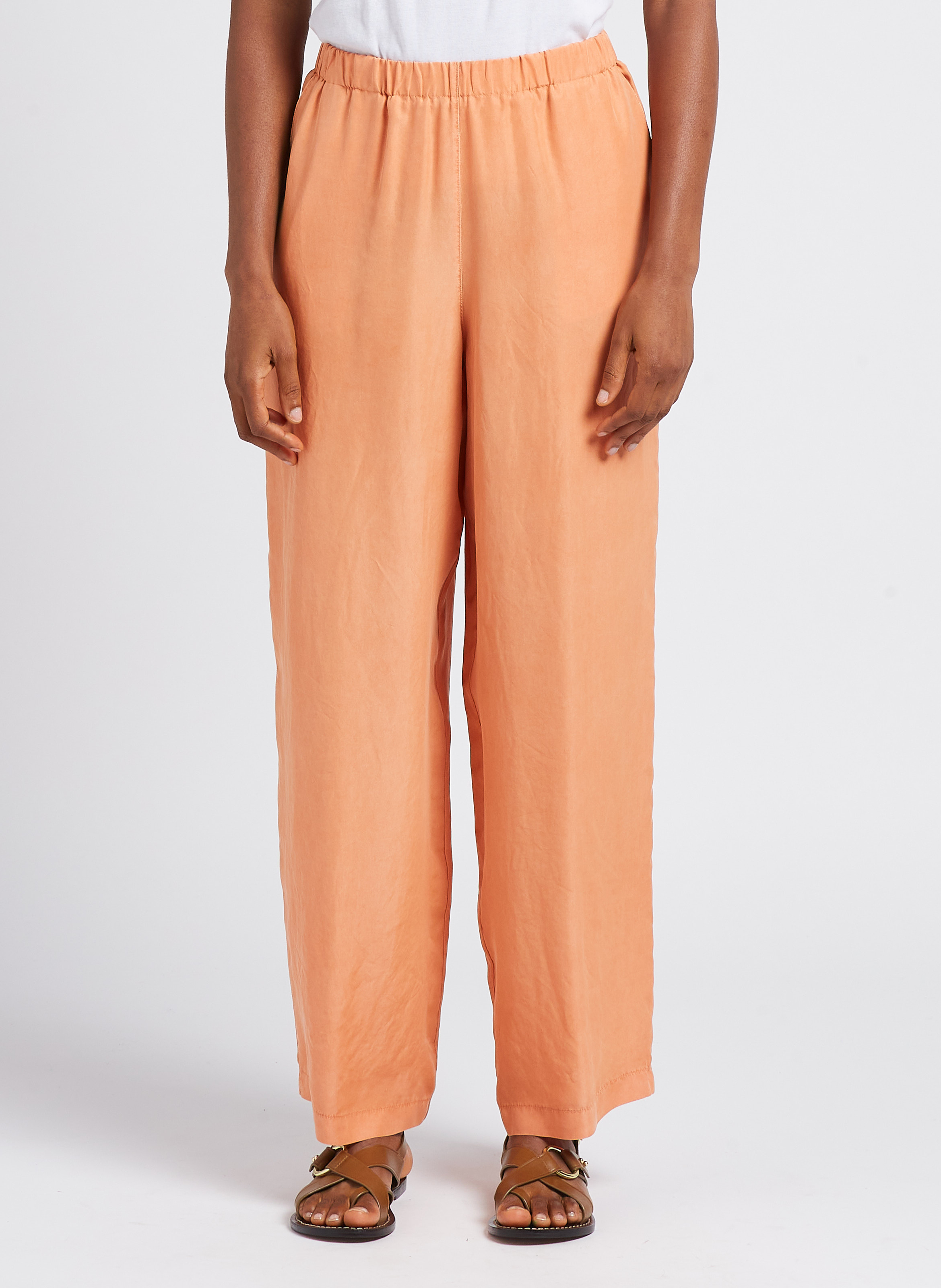 Pantalon large fluide en soie POMANDERE Orange