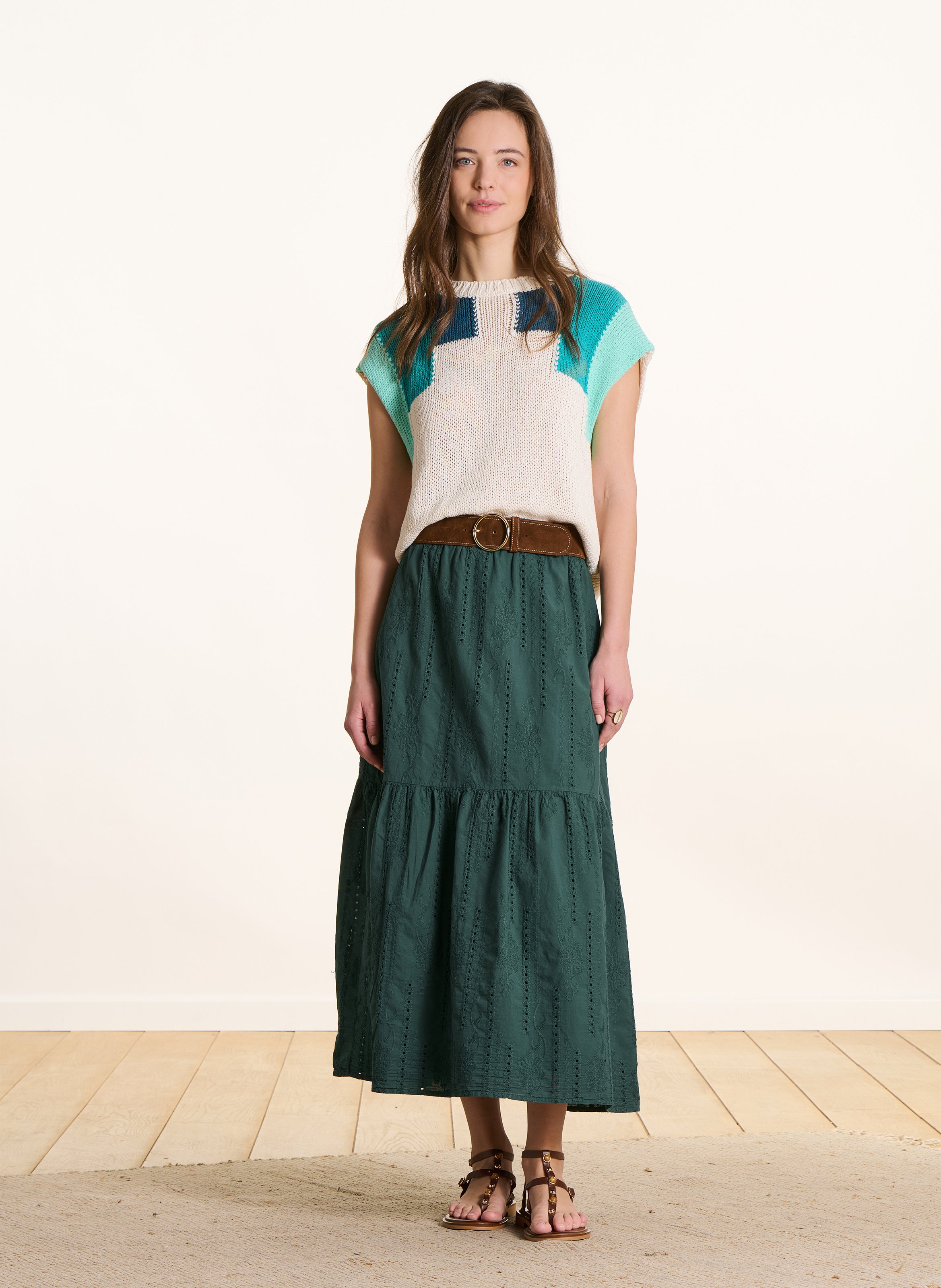 Jupe longue brodée LA FEE MARABOUTEE Vert