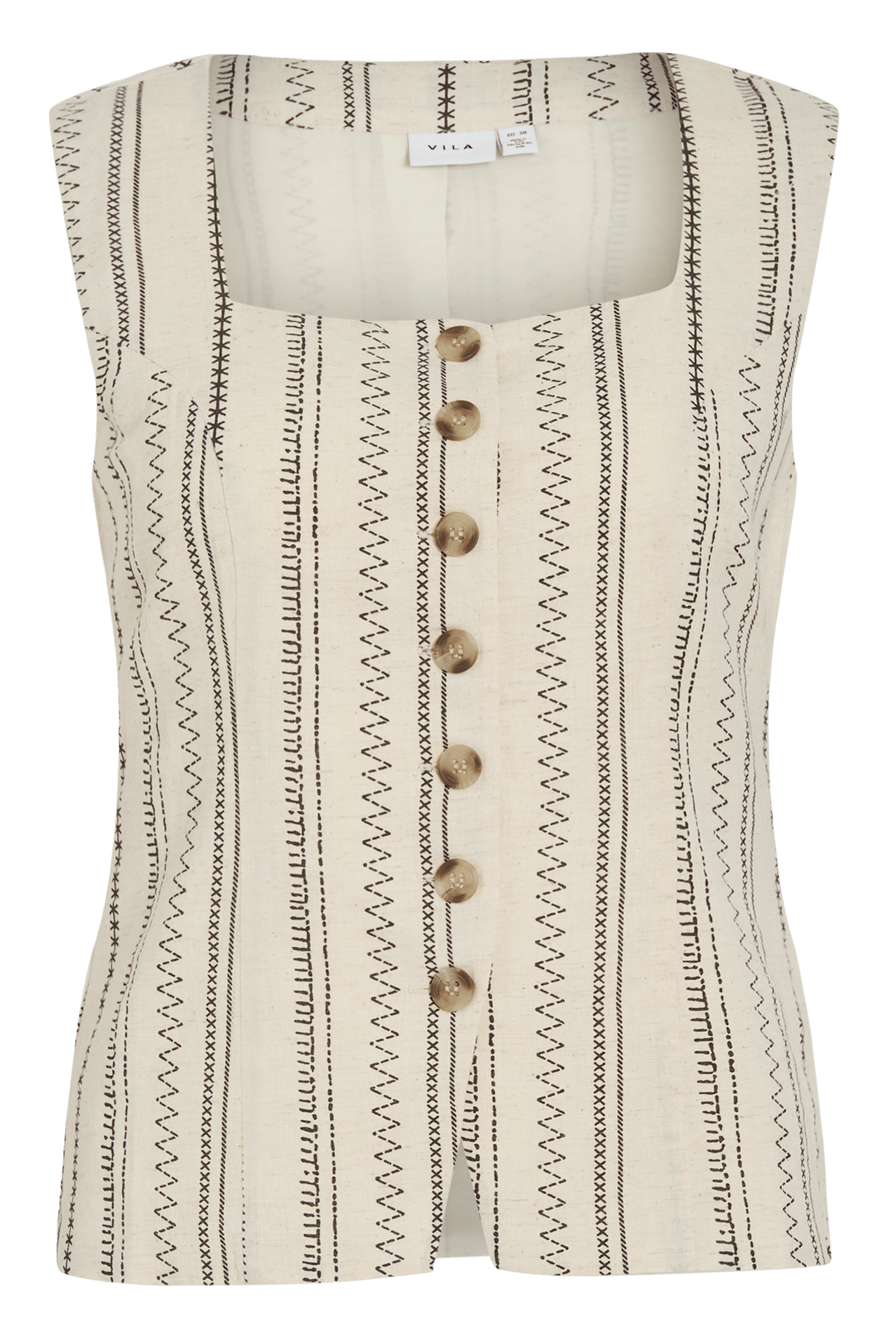 Taillierte Weste aus Baumwolle und Leinen mit Streifen VILA Beige