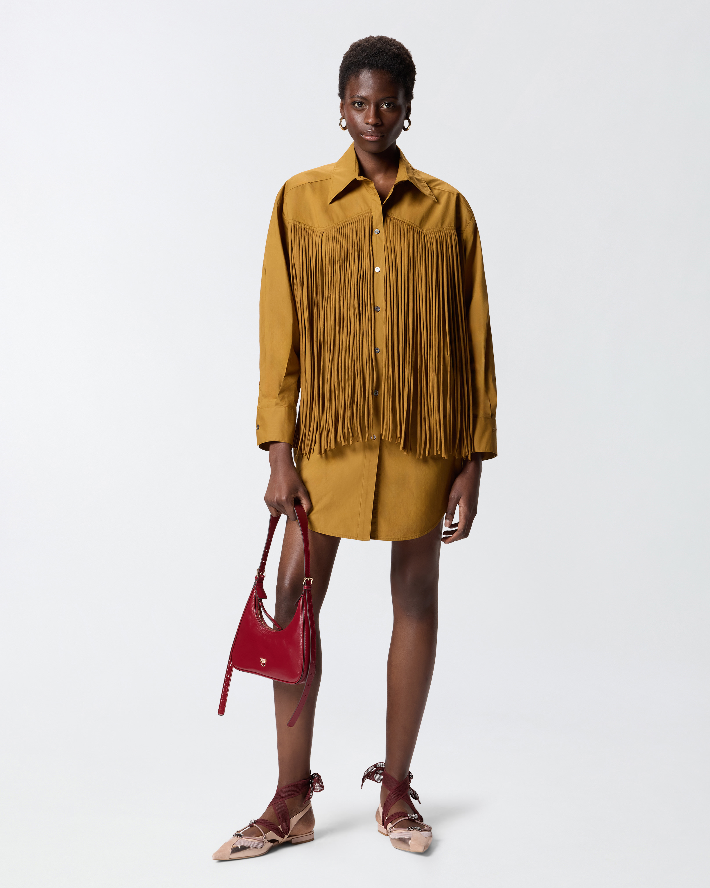 Robe chemise courte à franges PINKO