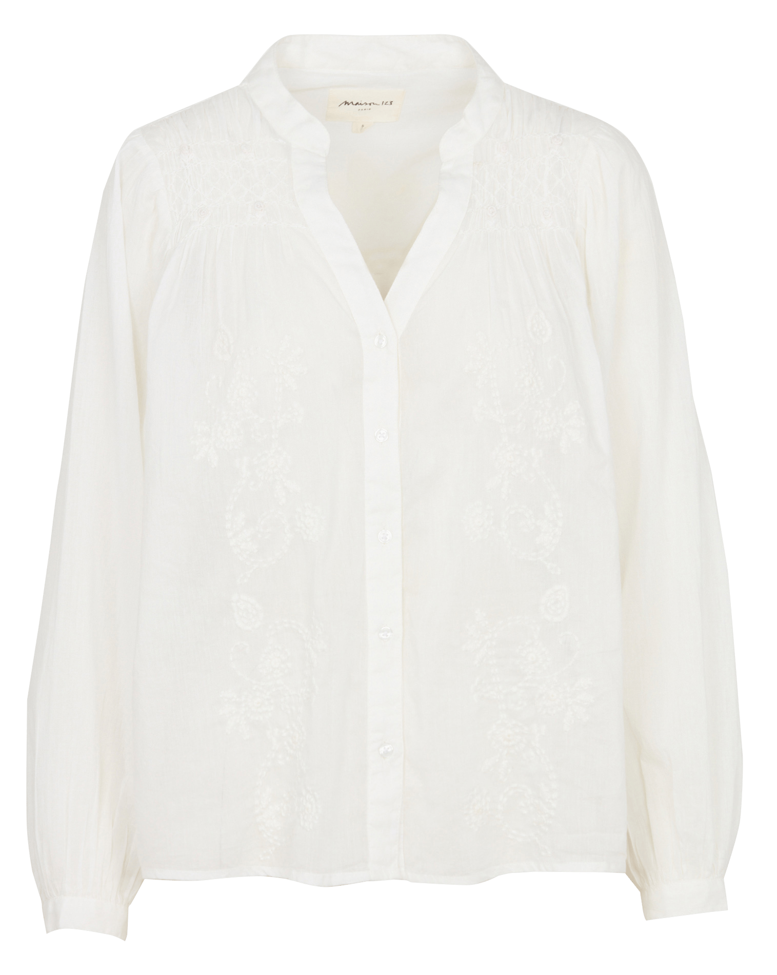 Chemise droite col V en coton brodé MAISON 123 Blanc