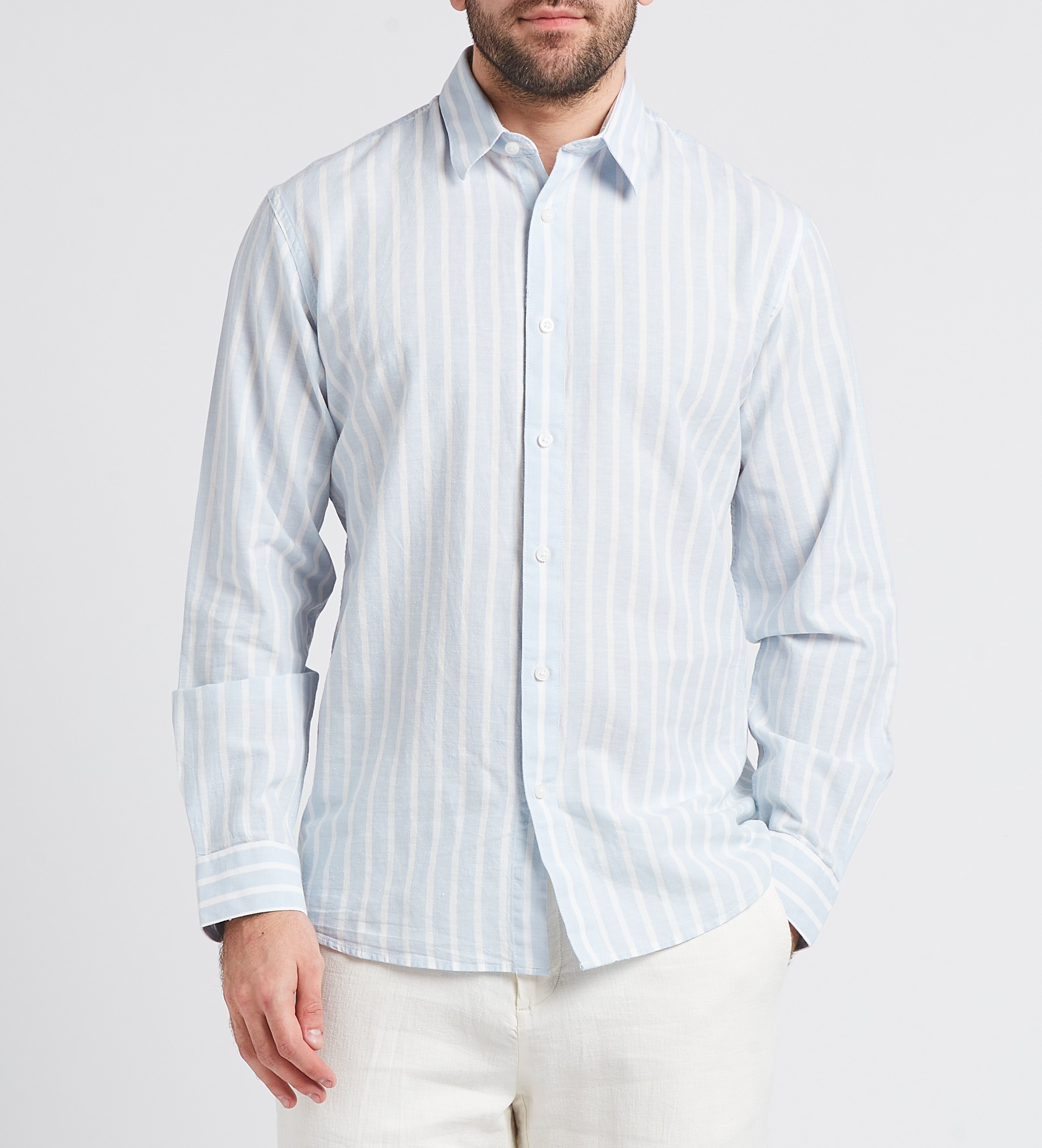 Rechte blouse met klassieke kraag | katoen/linnenblend SELECTED