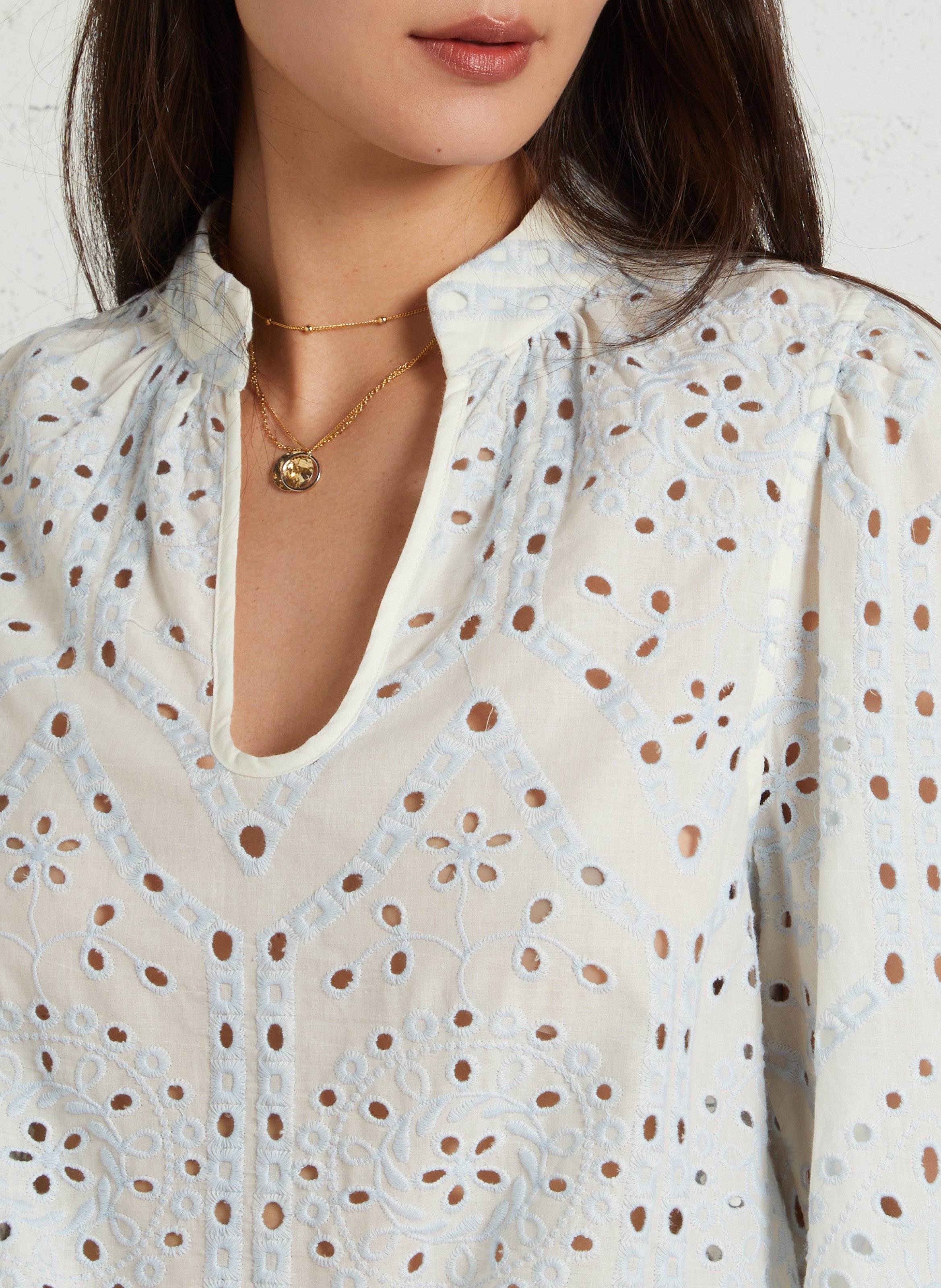 Blouse met V-hals van katoen MAISON 123 Blauw