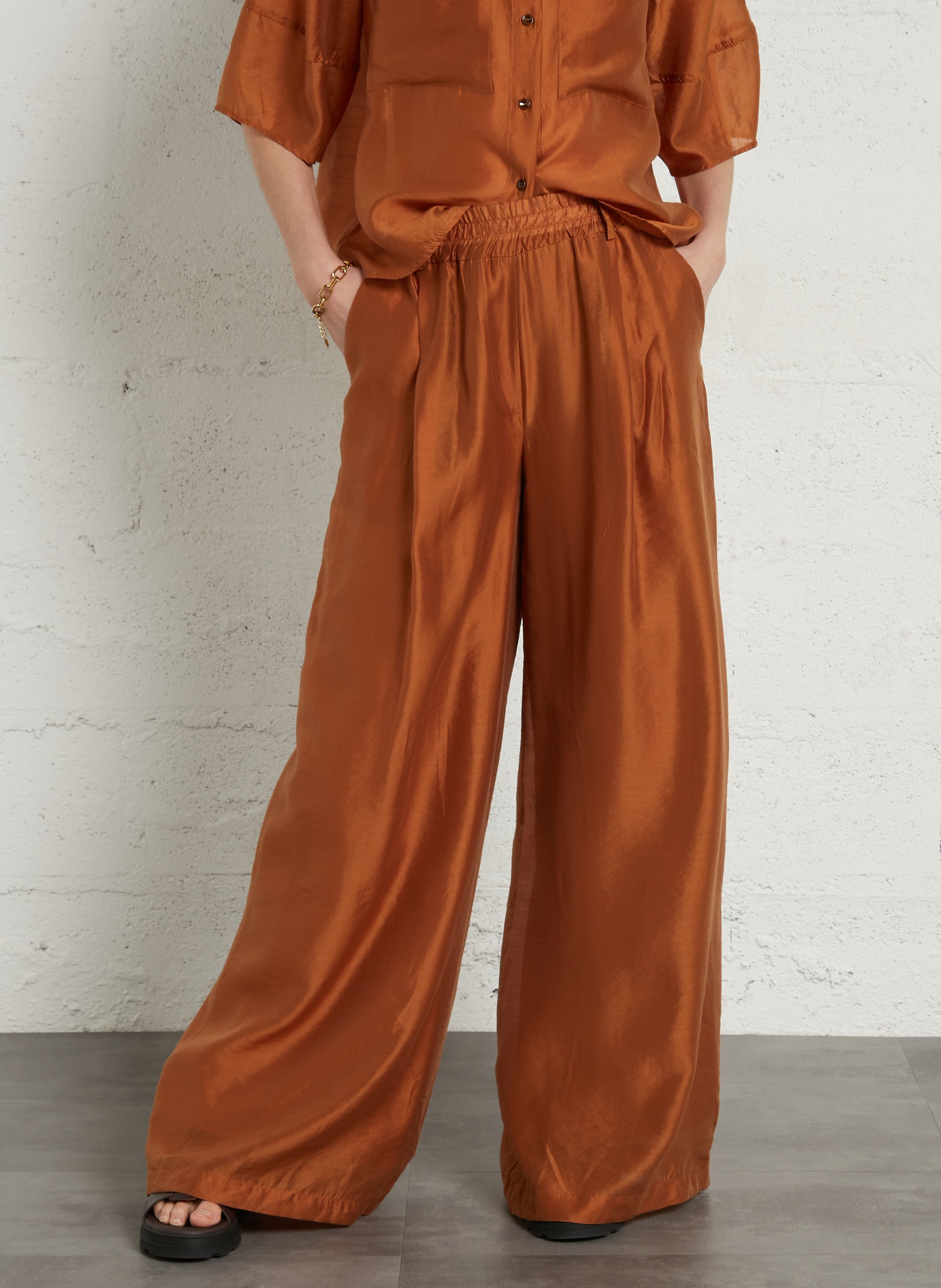 Fluid high-waisted wide-leg pants TINSELS Brown