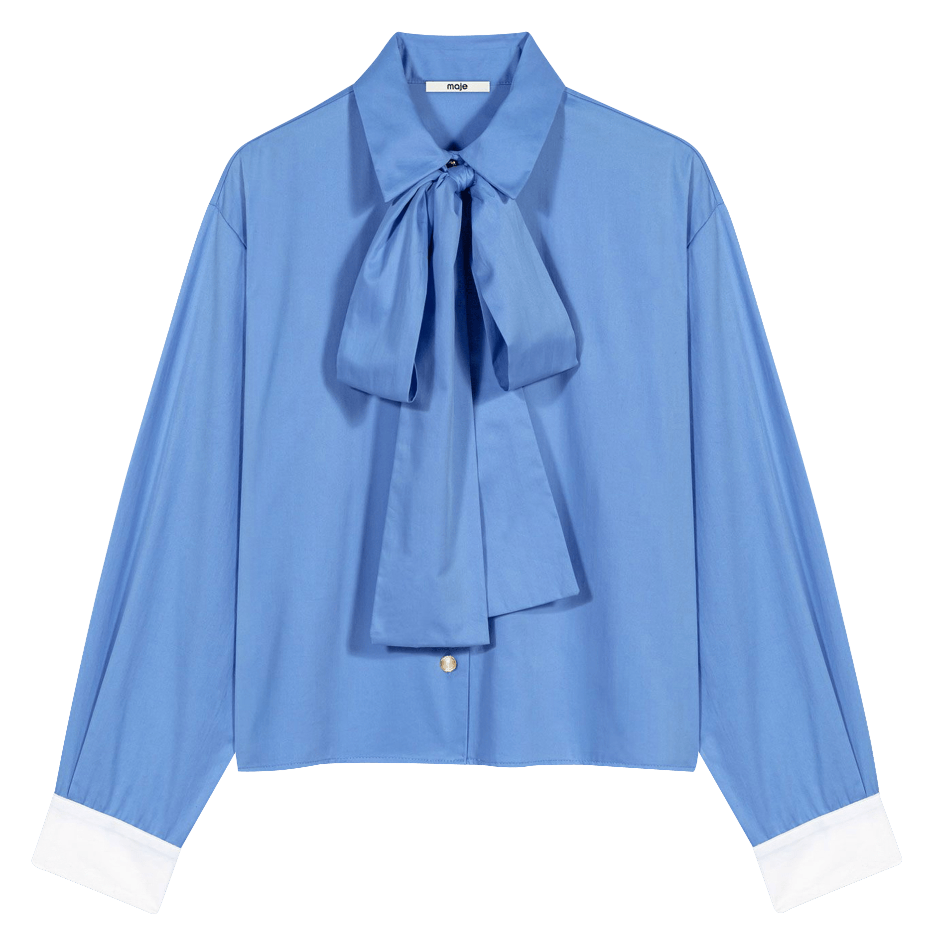 Chemise col lavallière en coton MAJE Bleu