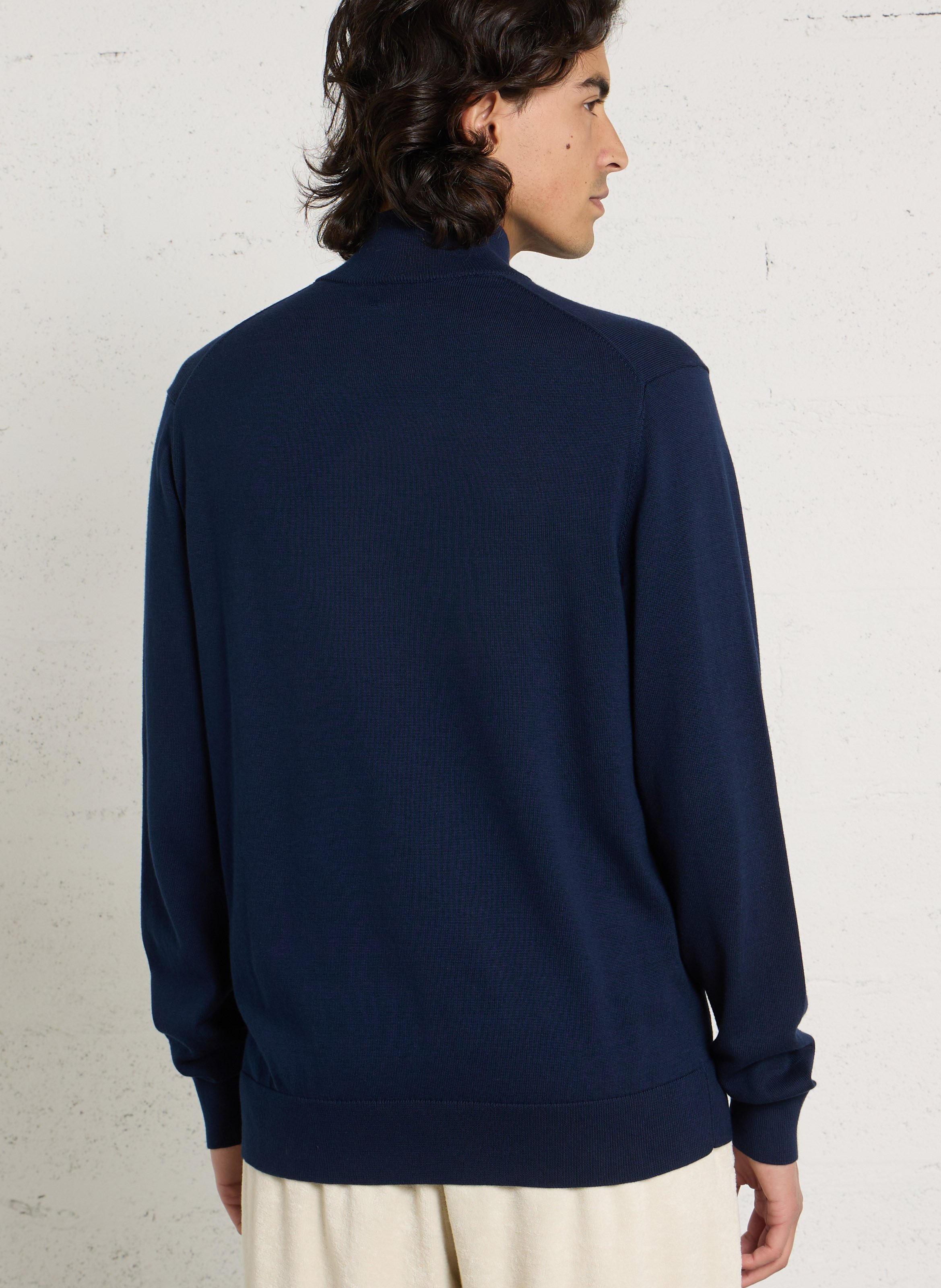 Pull col montant zippé uni en coton HACKETT Bleu