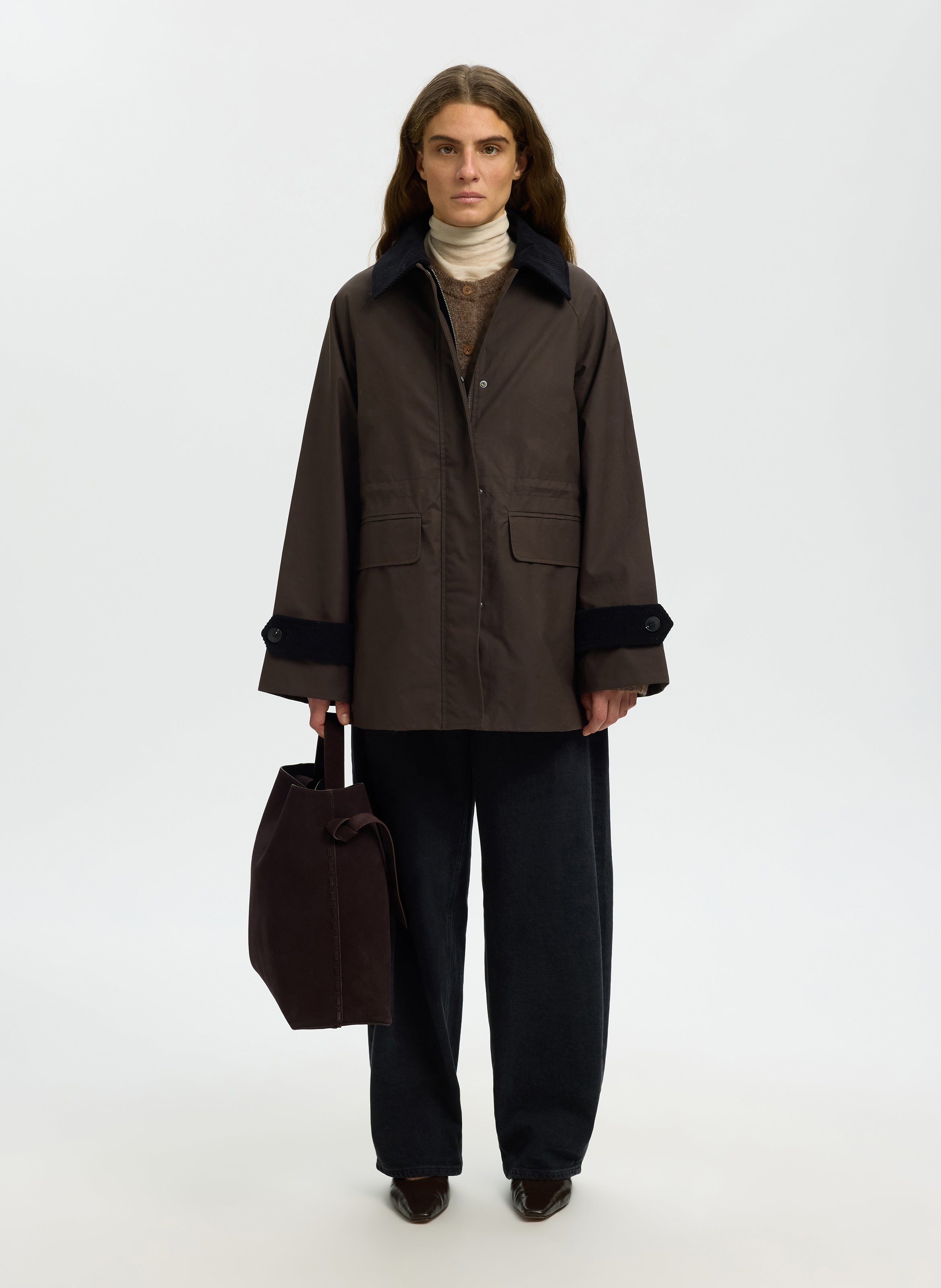 Round-neck mixed-knit cardigan | Brown SELECTED Women