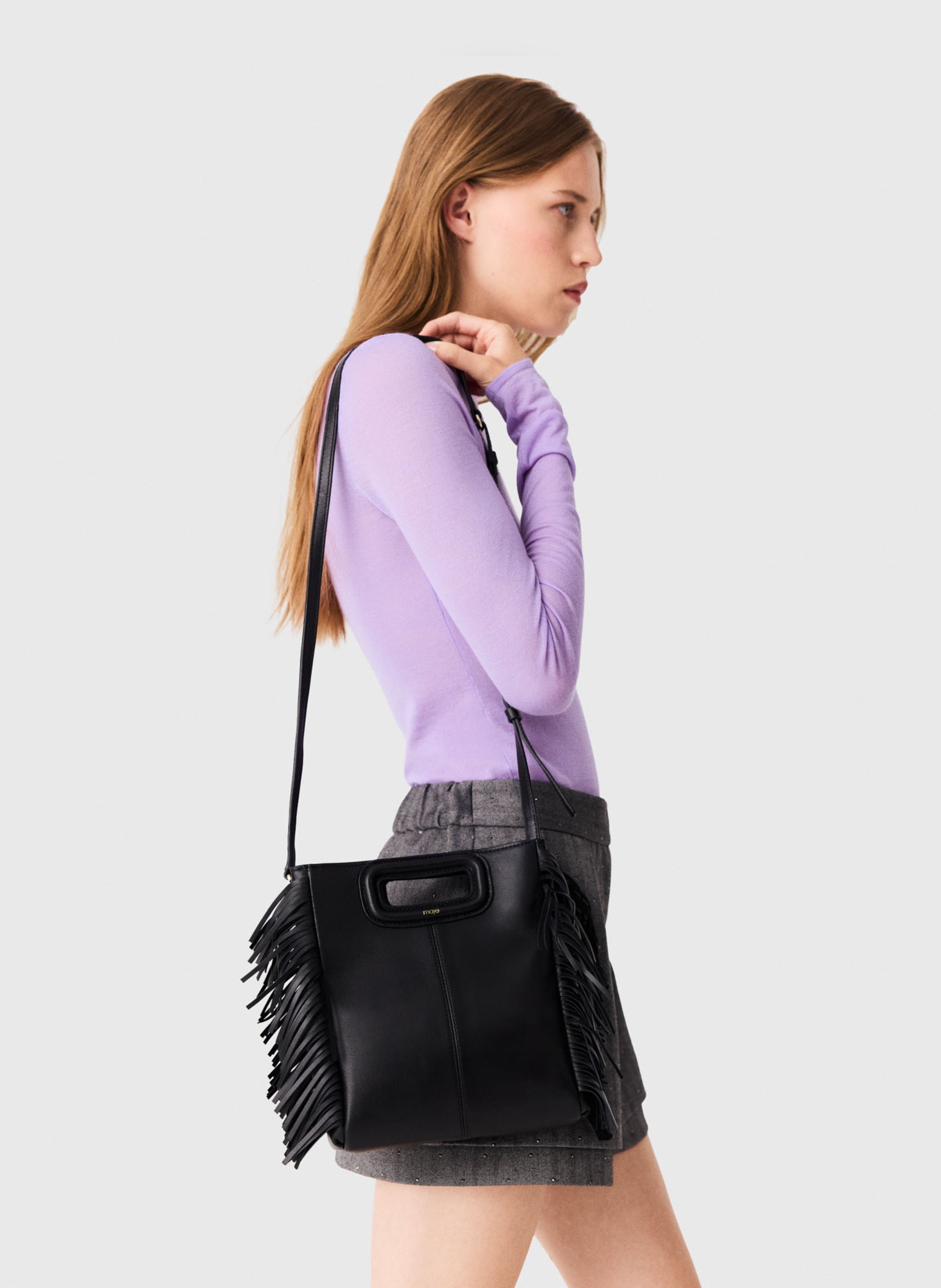 Smooth leather shoulder bag MAJE Black
