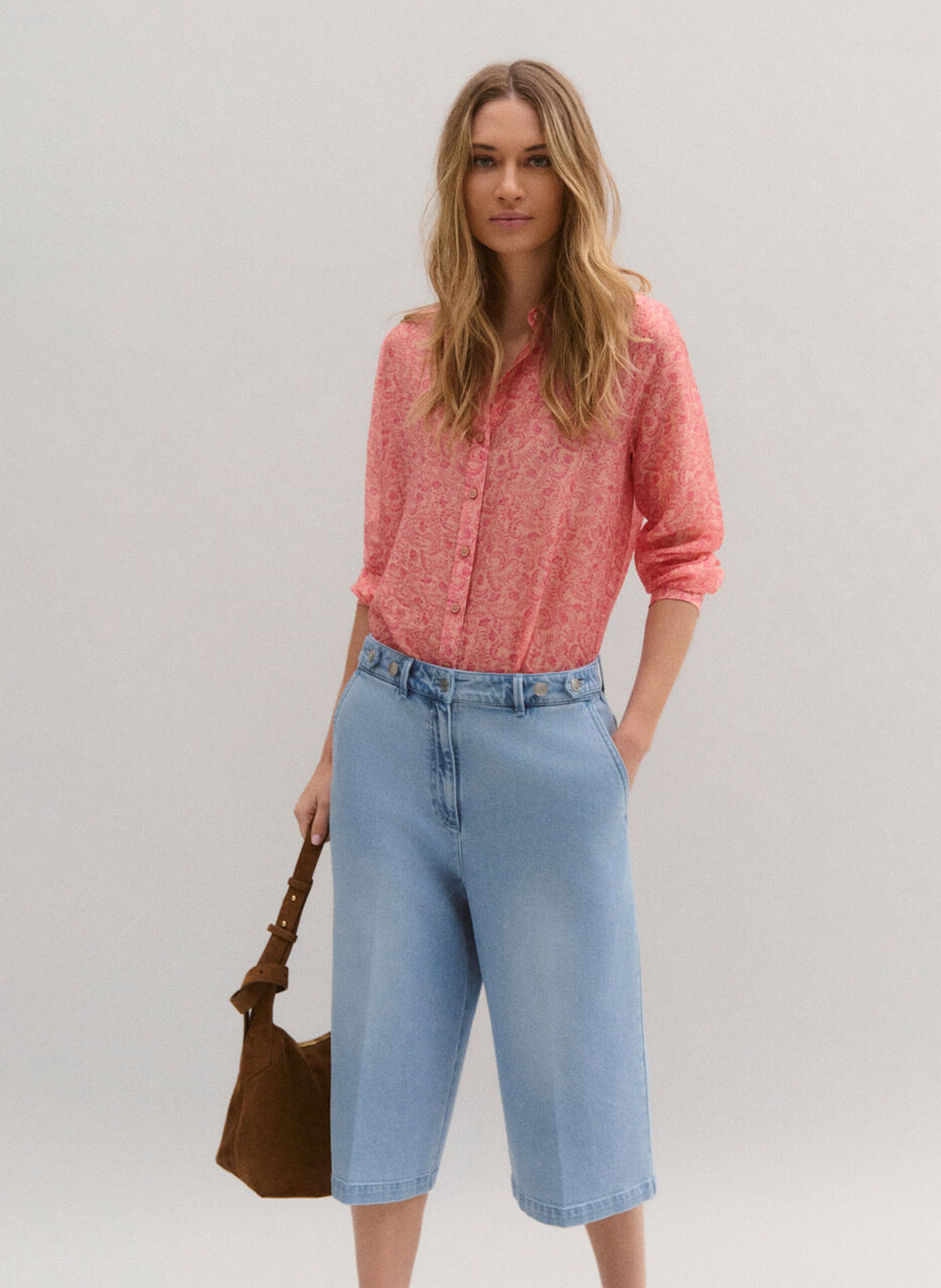 Chemise droite col classique imprimée CAROLL Rose