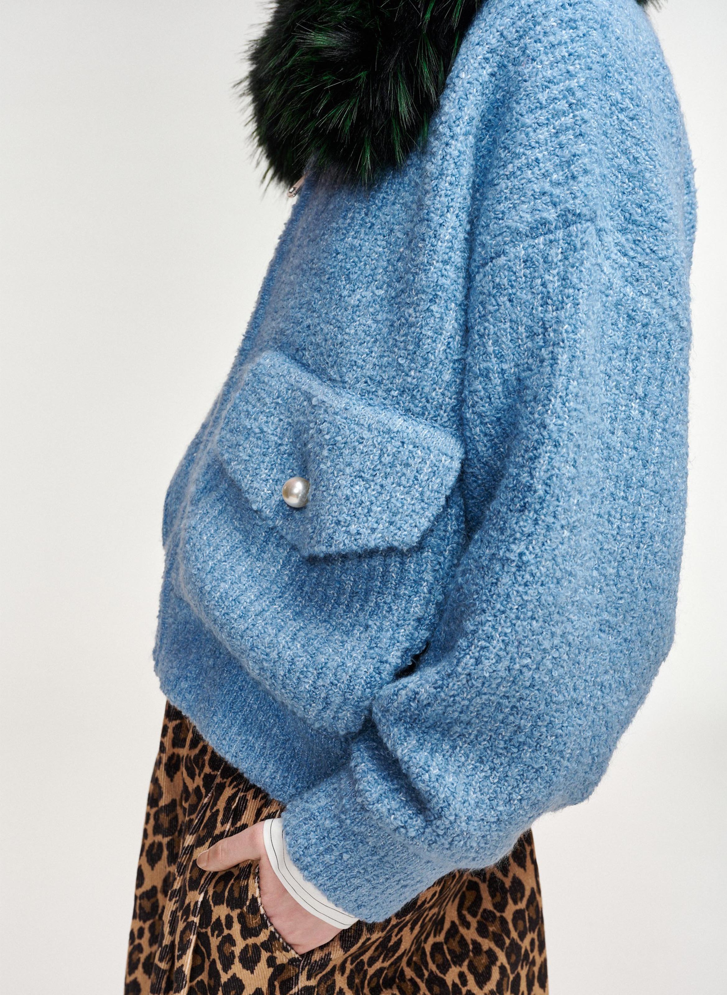 Oversized aviator jacket with removable collar | Blue ESSENTIEL ANTWERP Women