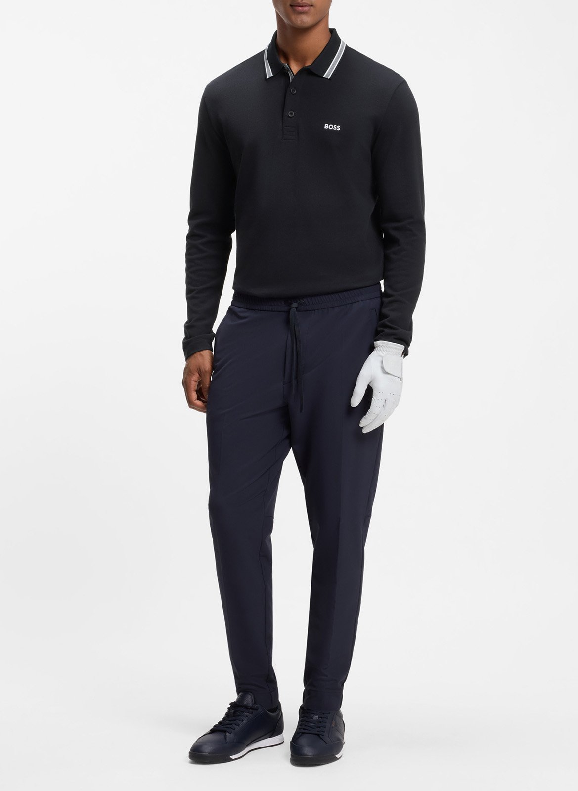 Long-sleeved cotton polo shirt BOSS Blue