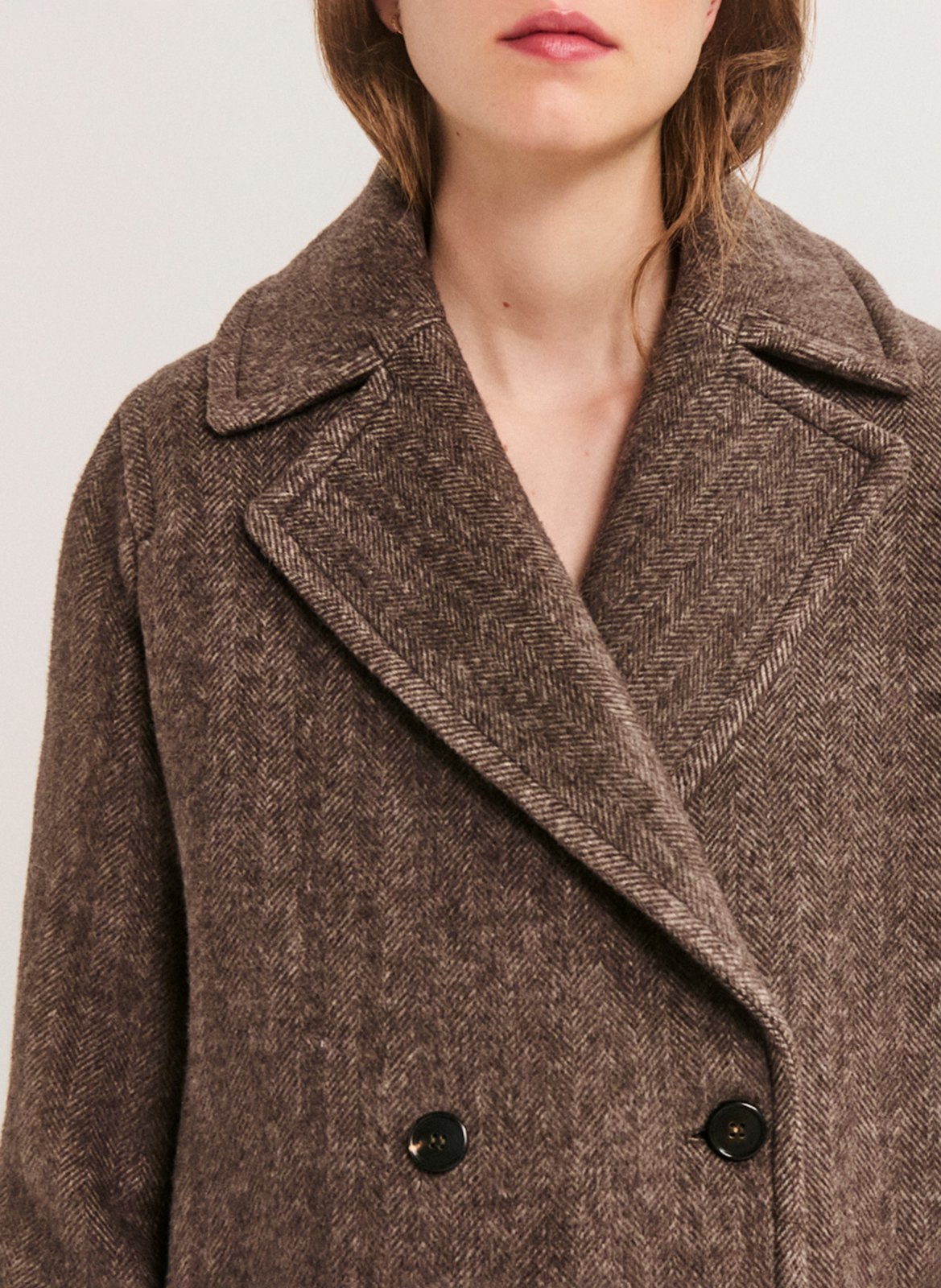 Manteau col tailleur en laine mélangée PABLO Marron