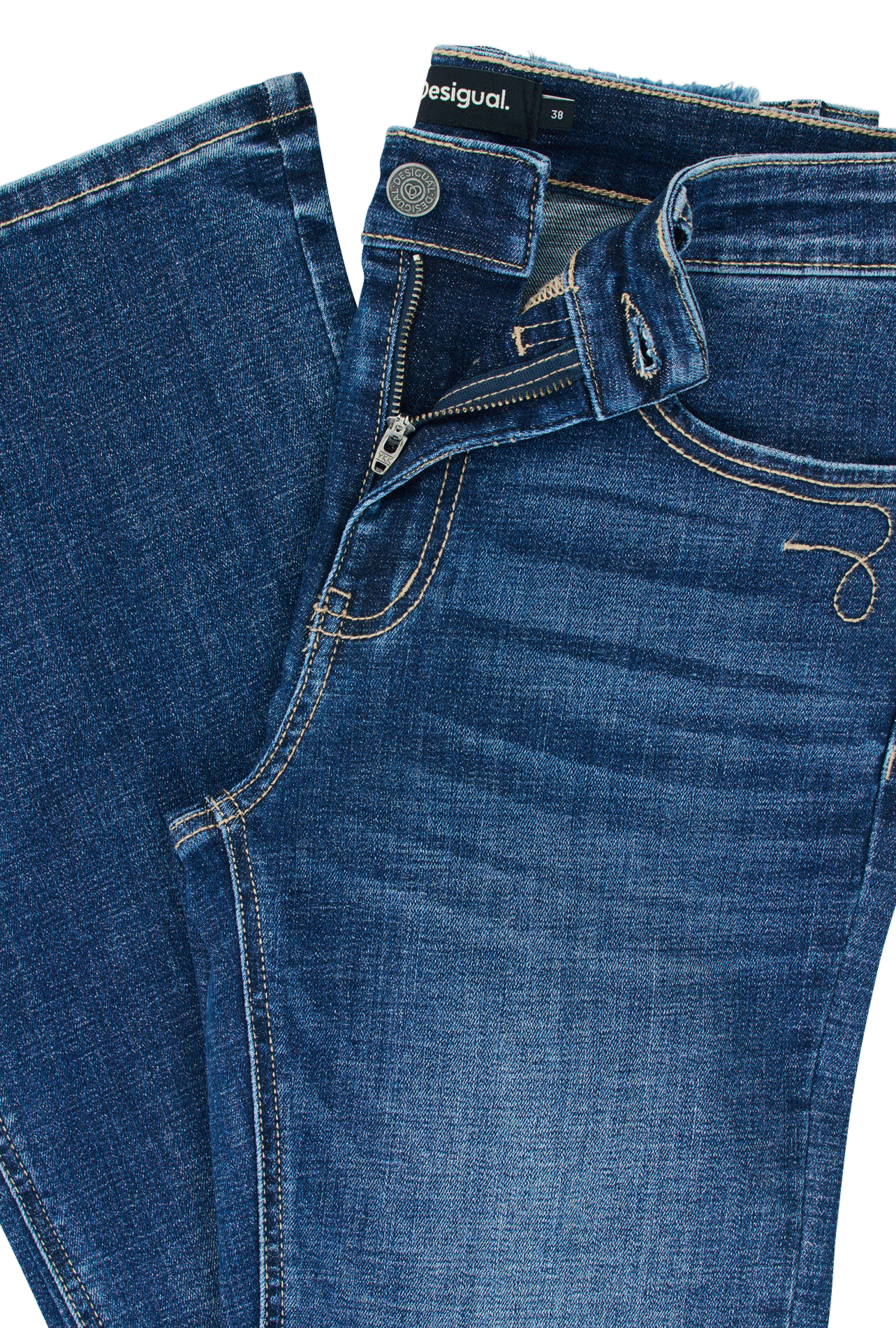 Kort donsjack met bontcapuchon DESIGUAL Blauw