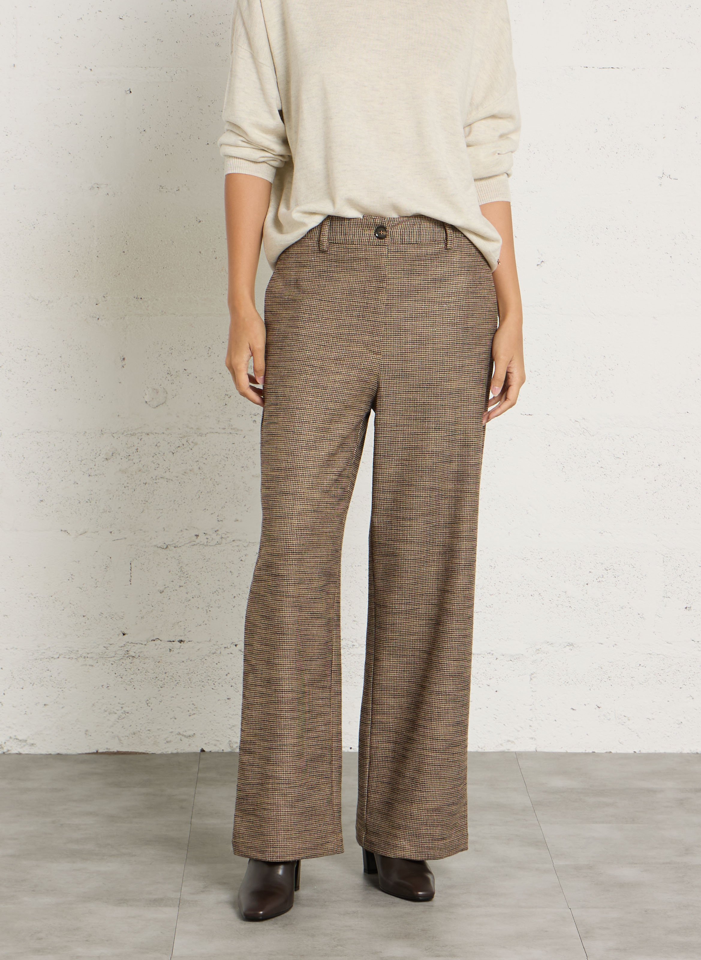 Wide-leg houndstooth pants BELLA JONES Brown