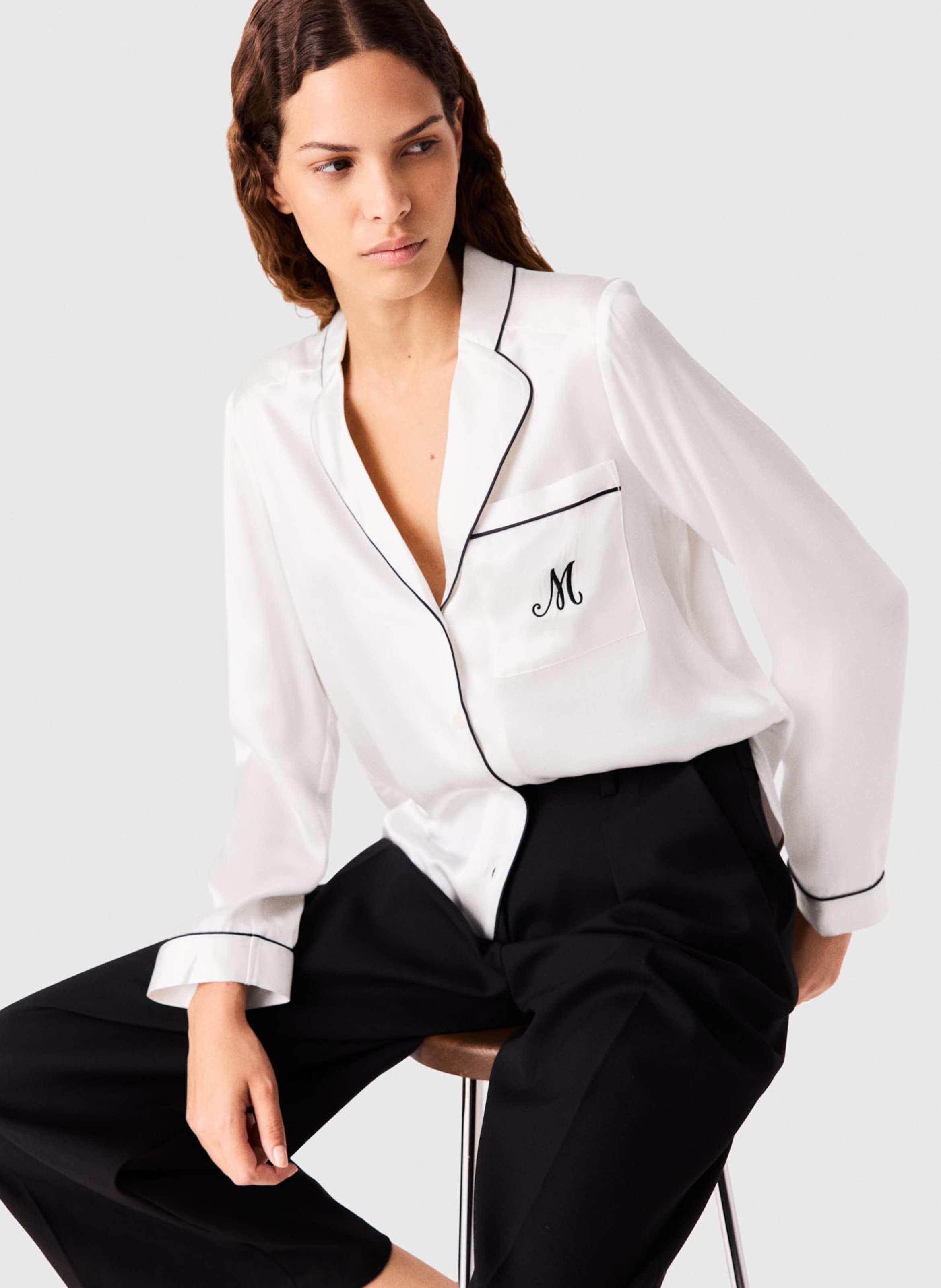 Straight shirt with silk embroidery MAJE Beige