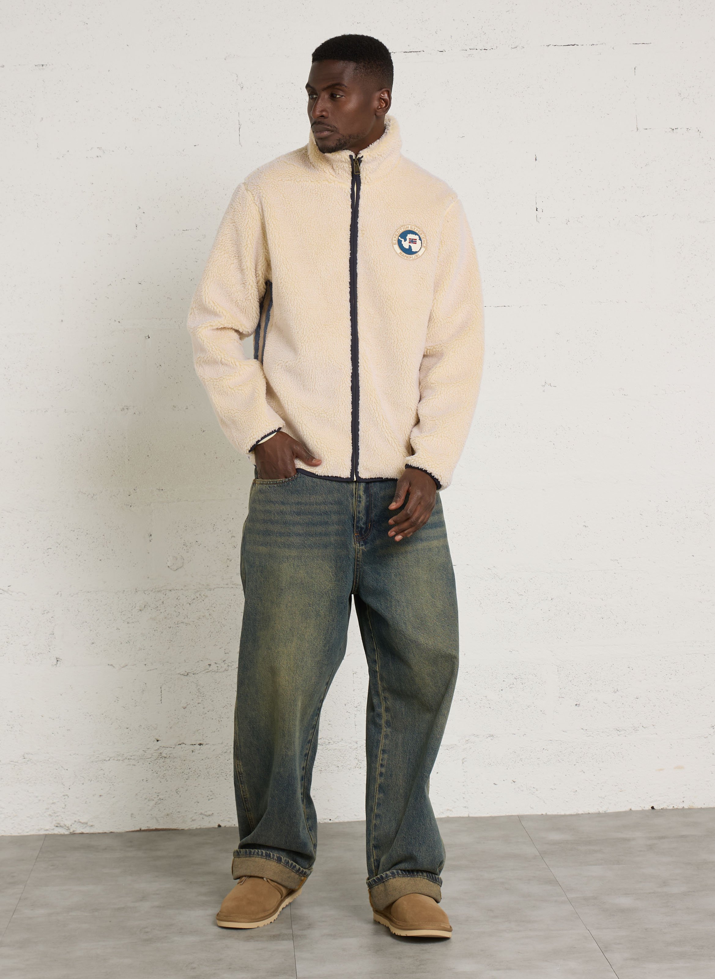 Straight-fit fleece with a high zip-up collar NAPAPIJRI White