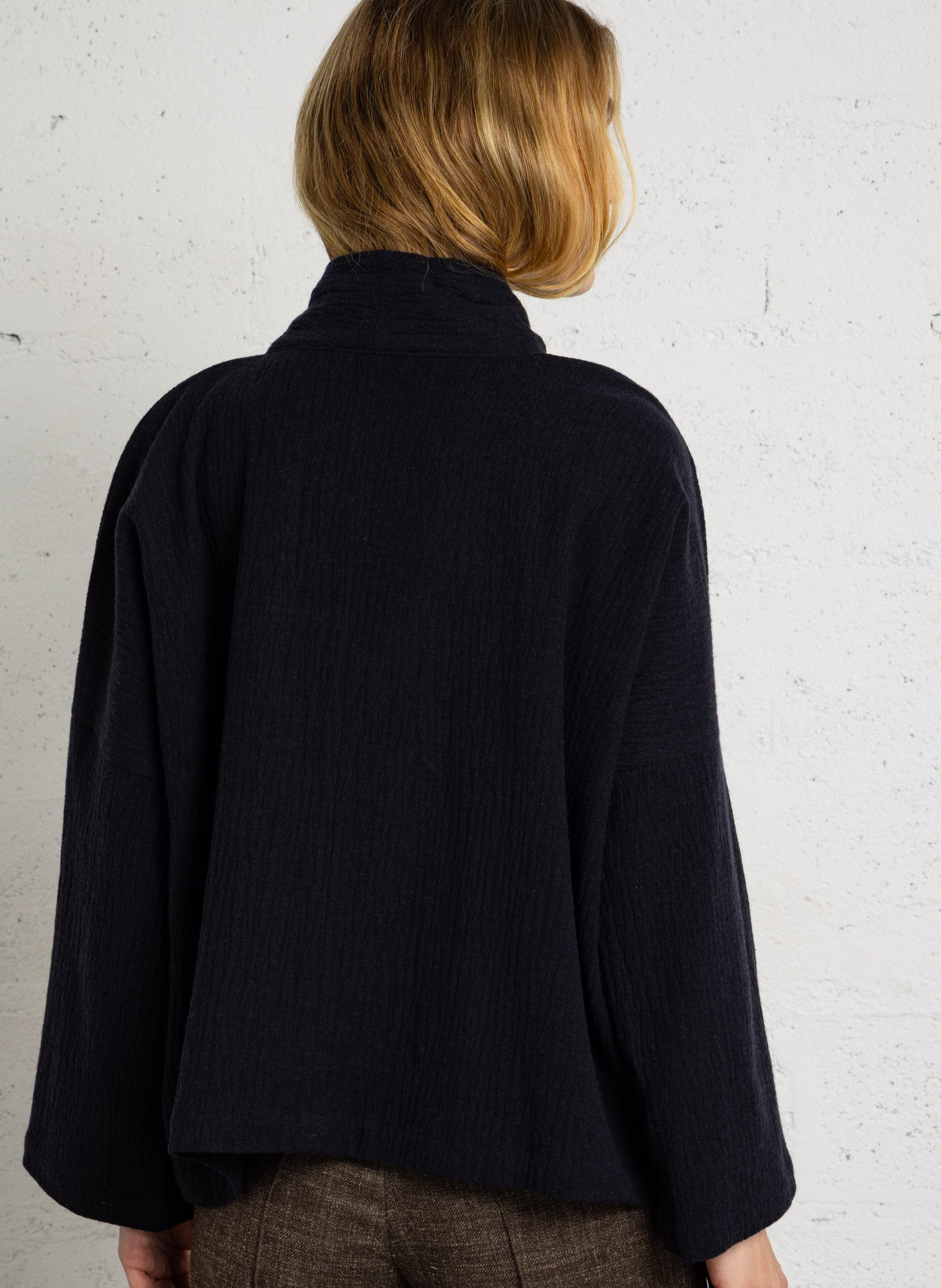 Top met mix van katoen en wol met sjaal MASSCOB Blauw