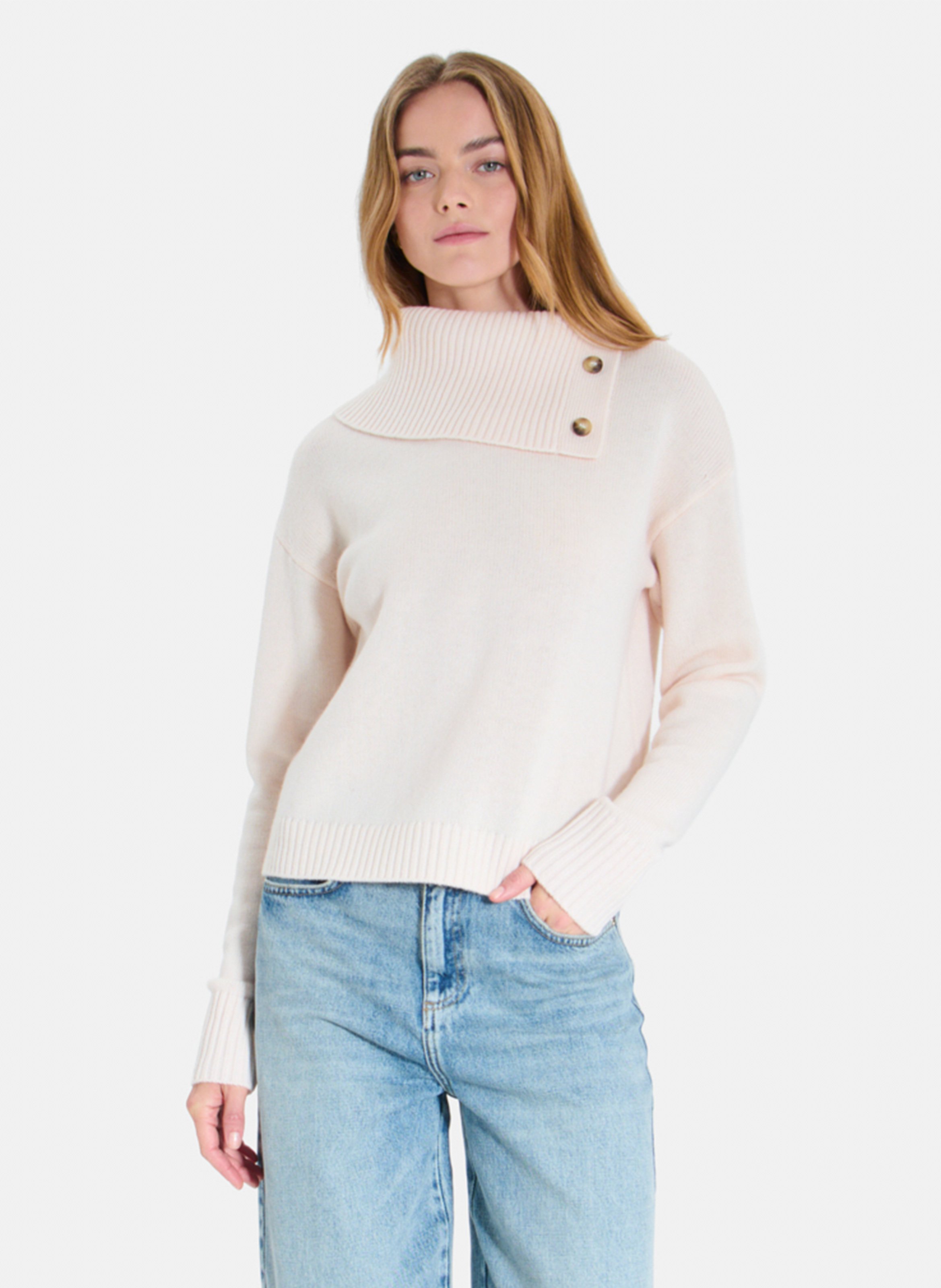 Pull col roulé boutonné en laine ZAPA