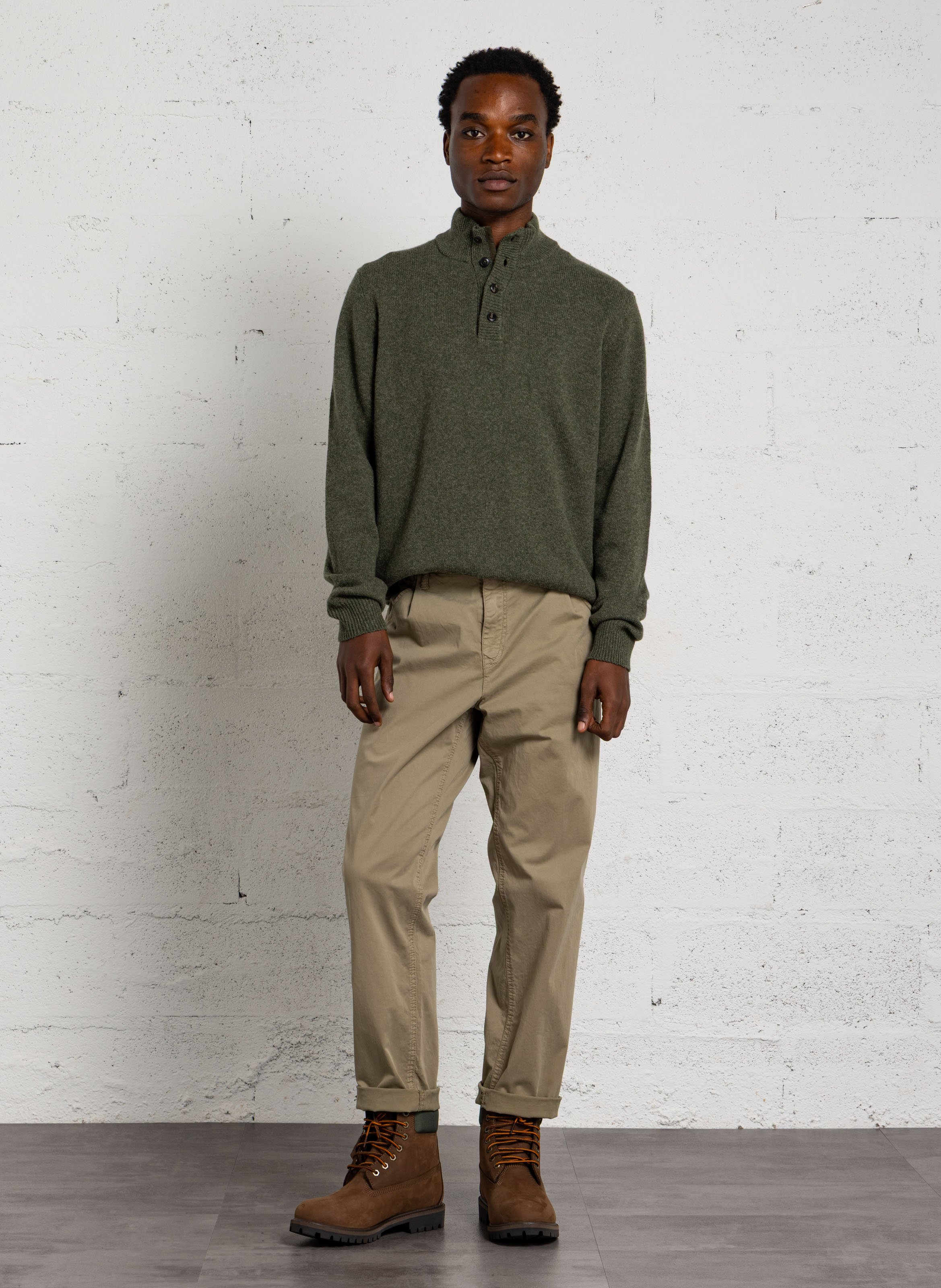 Pull droit col montant en laine HACKETT Vert