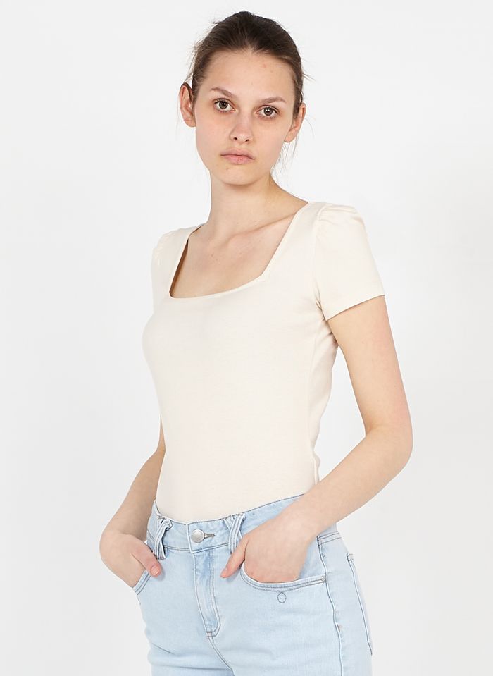 Tee-shirt col carré en coton | Blanc