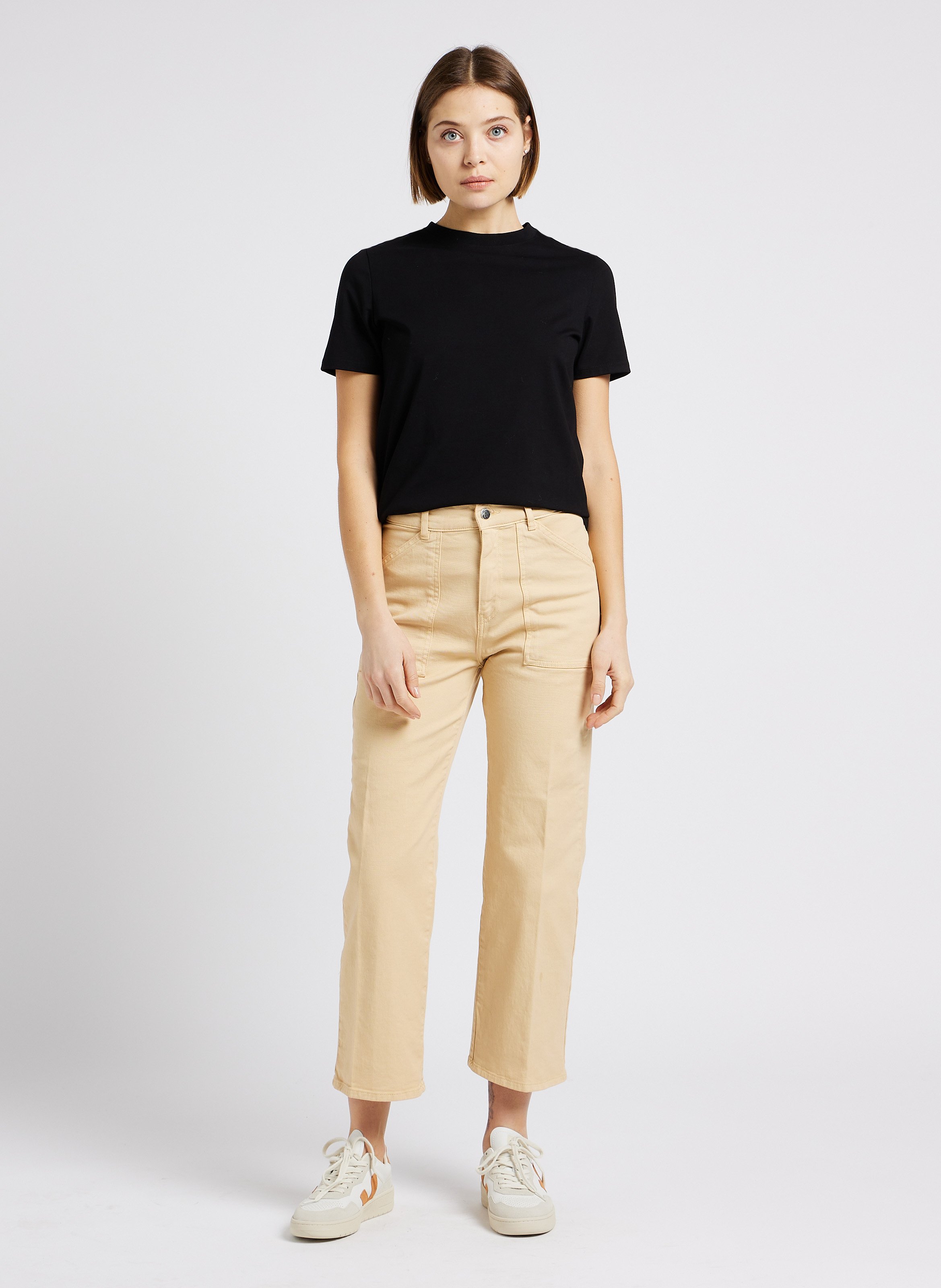 Gerade geschnittenes Rundhals-T-Shirt aus Baumwoll-Mix MAISON 123 Schwarz