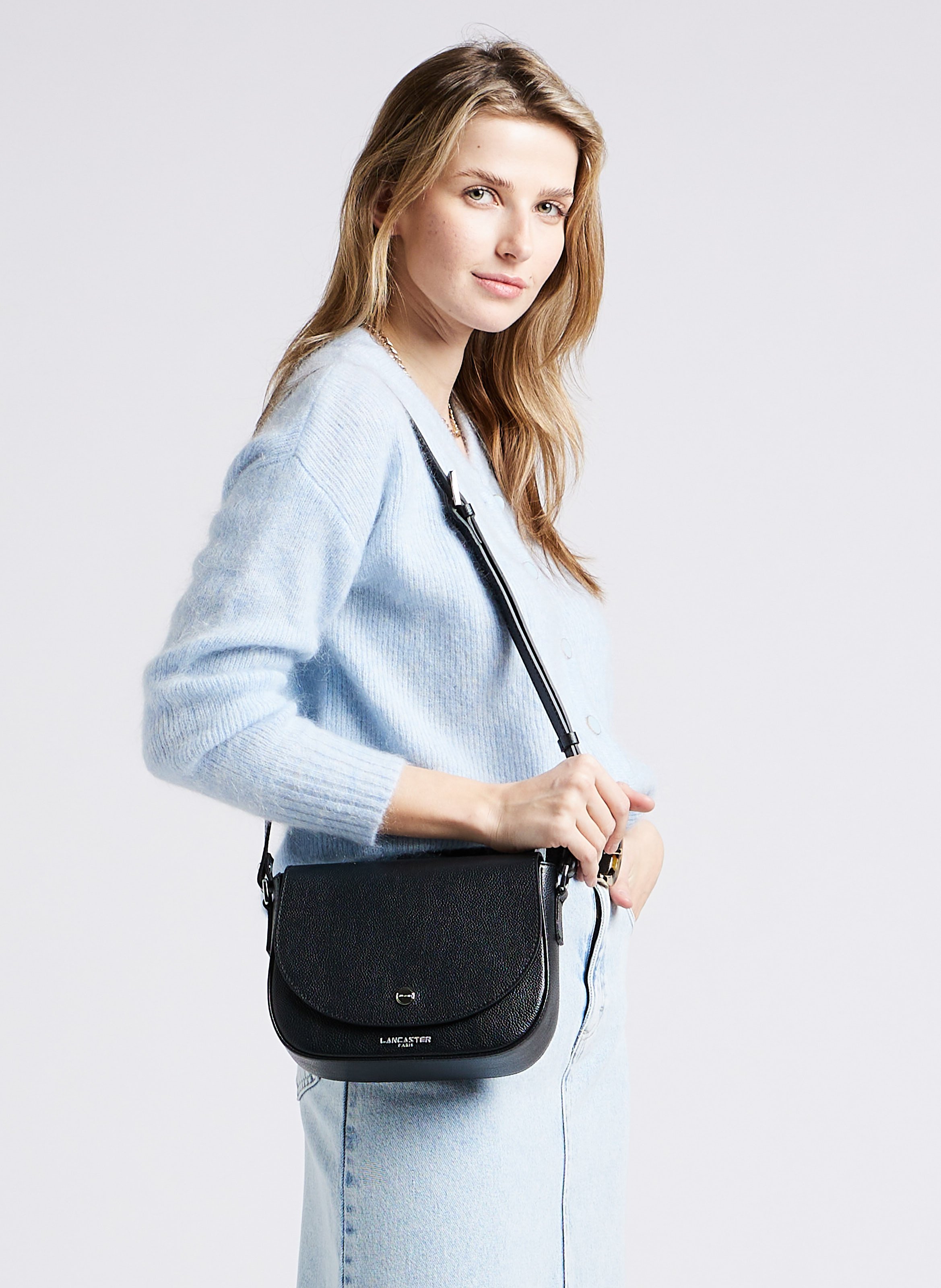 Leren schoudertas Zwart