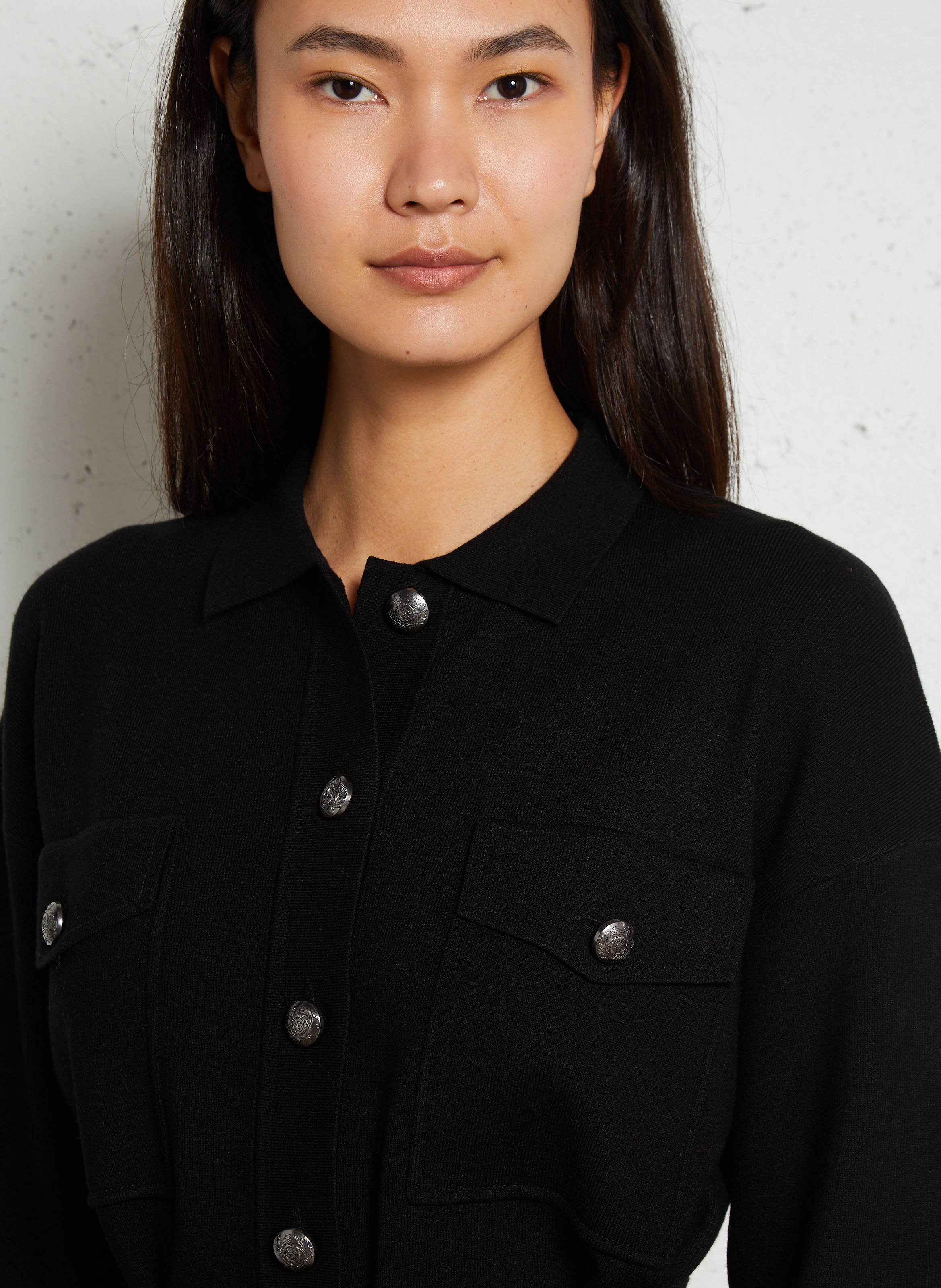 Gerade geschnittene Weste mit Knopfleiste und Gürtel IKKS Schwarz