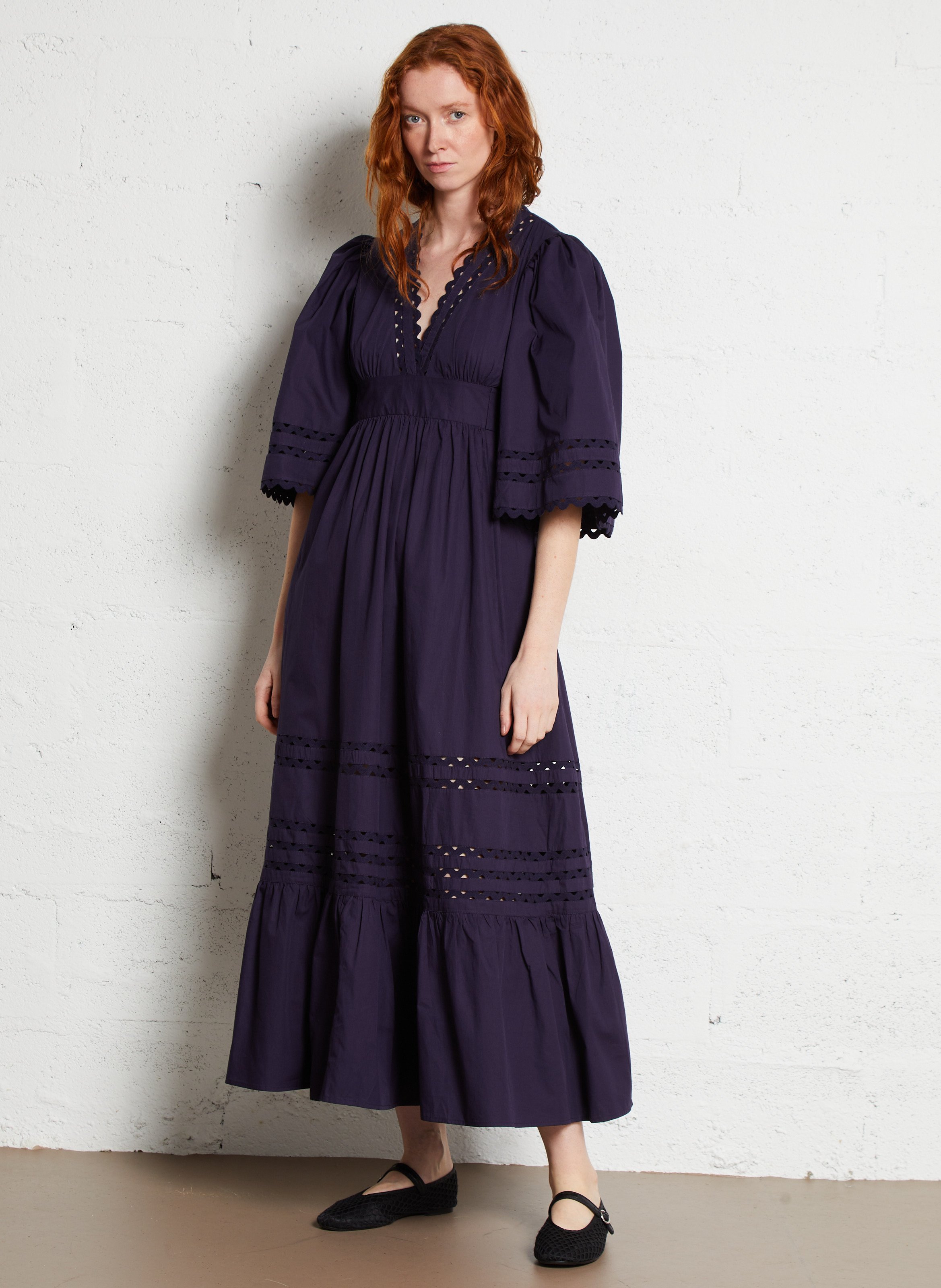 Langes Spitzenkleid aus Baumwolle ANTIK BATIK Blau