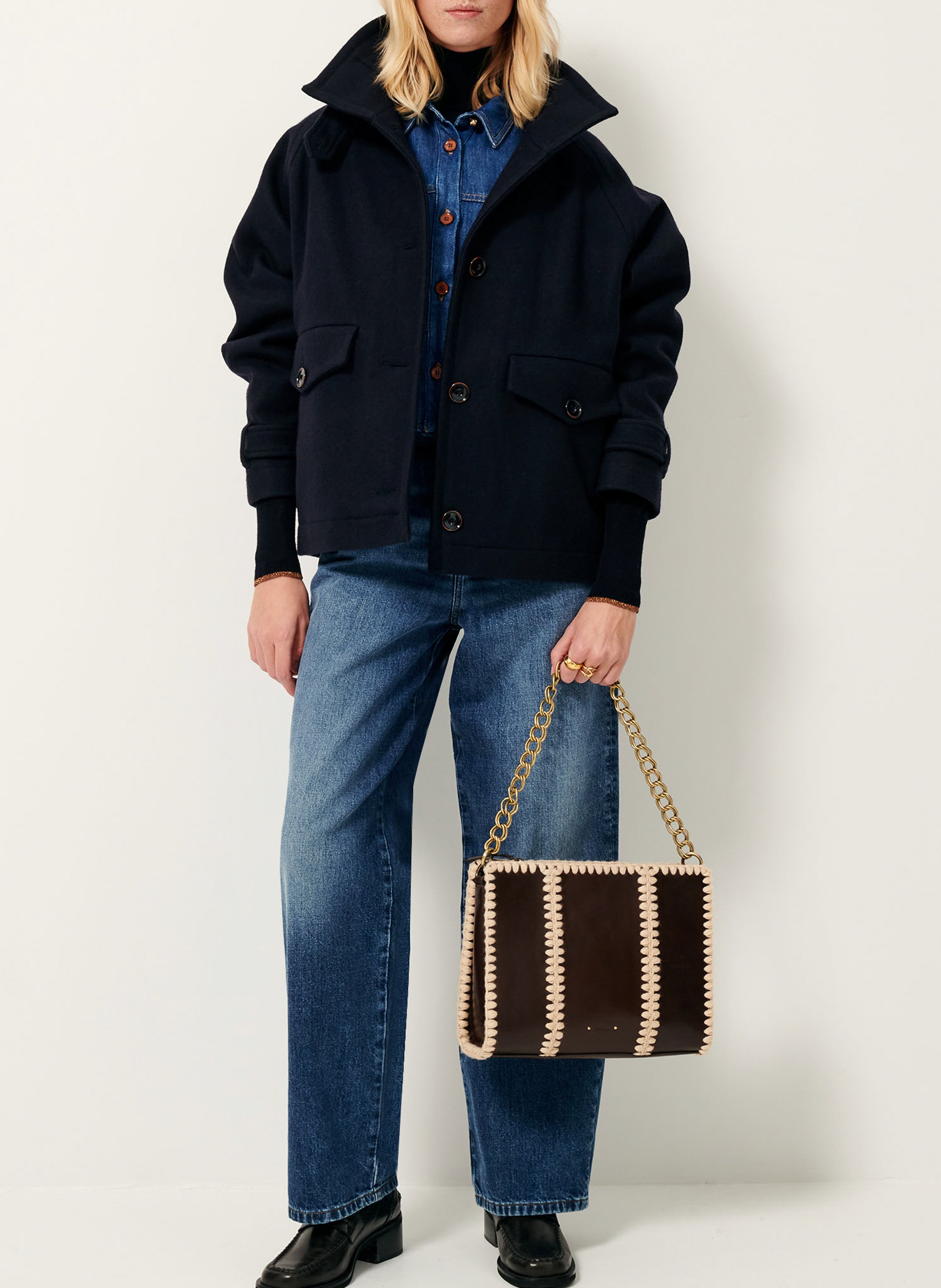 Short high-neck wool-blend coat SESSUN Blue