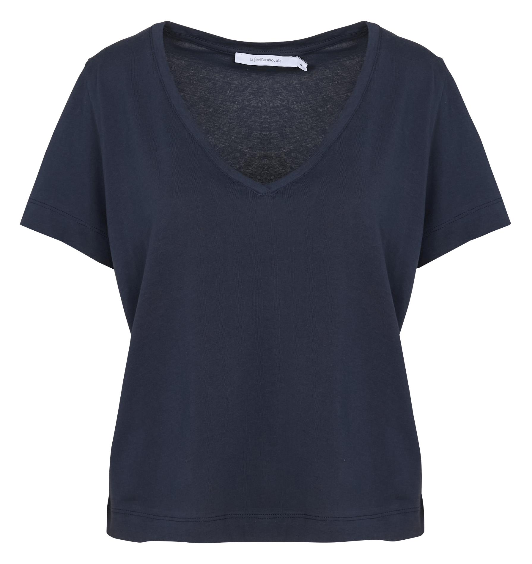 Straight organic cotton V-neck T-shirt LA FEE MARABOUTEE Blue