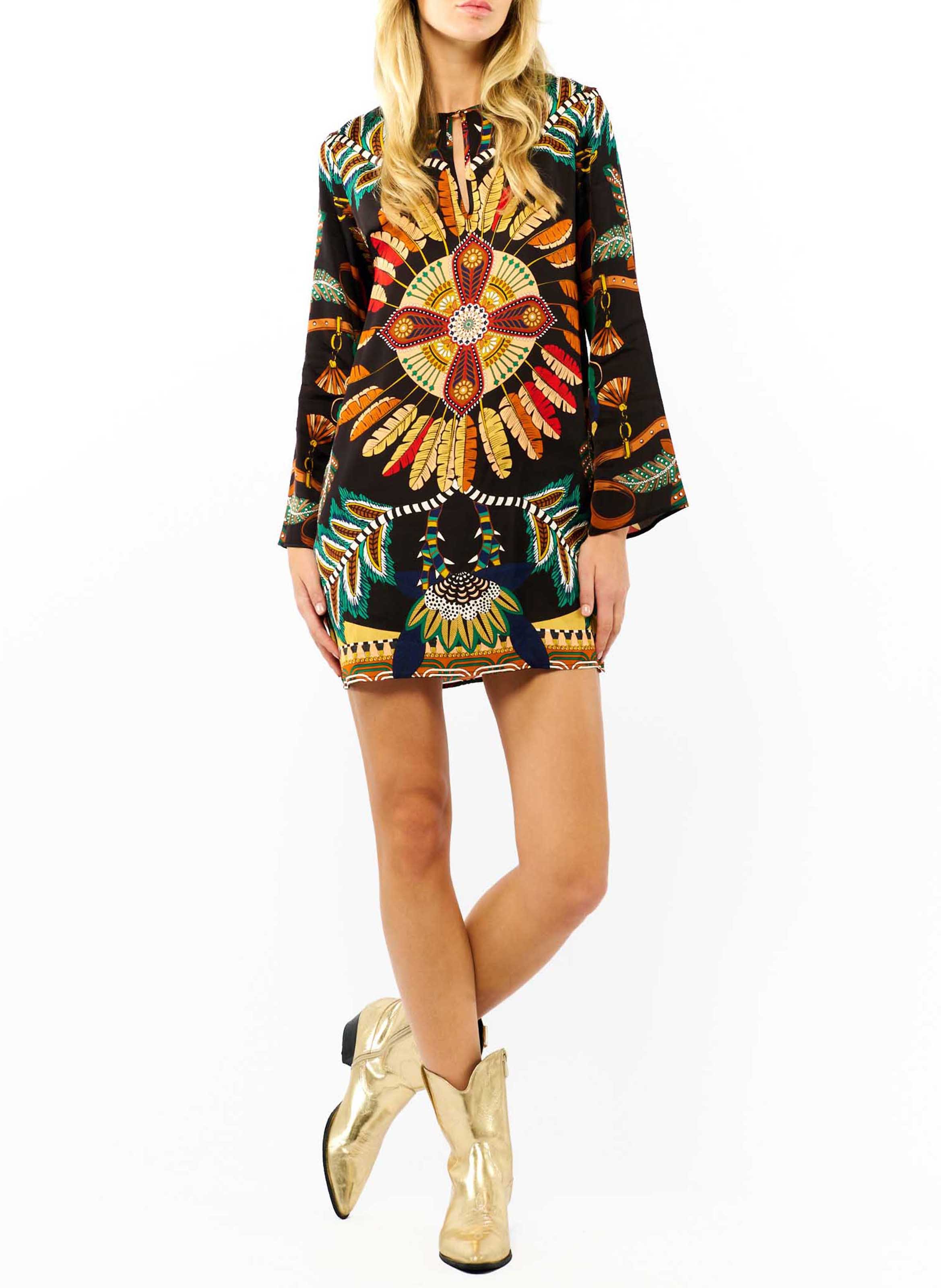 Fanny Juliette printed round-neck short dress WILD Black