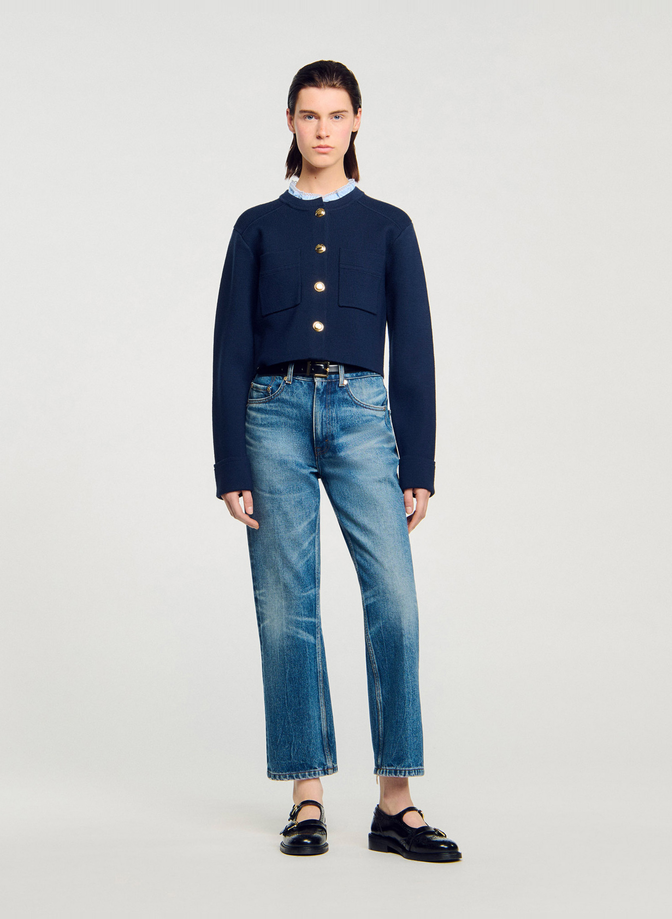 Cardigan droit col montant SANDRO Bleu