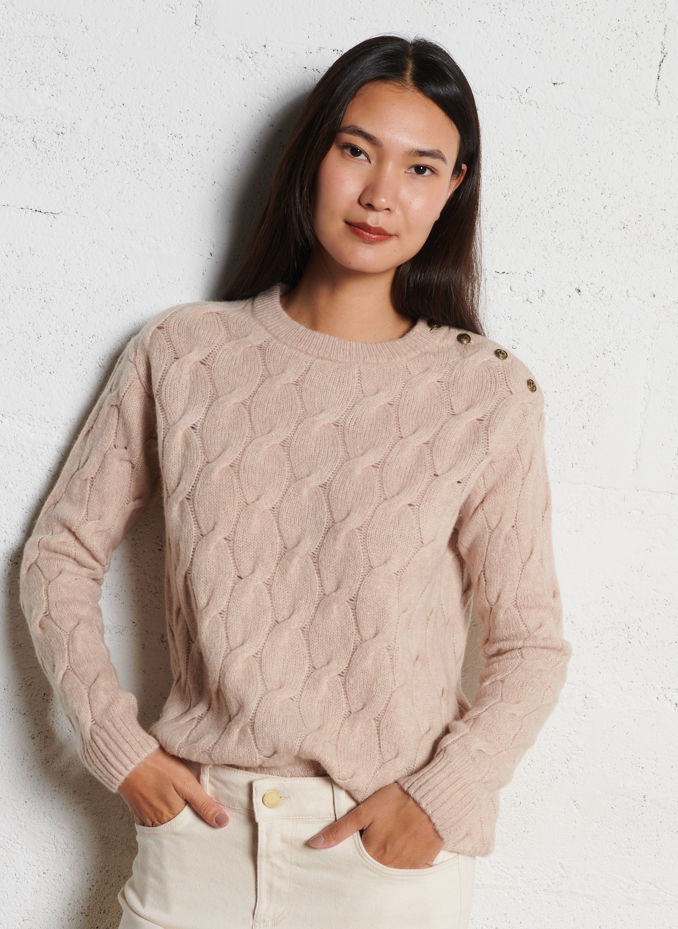 Pull tressé à boutons en laine mélangée ARMOR LUX Beige