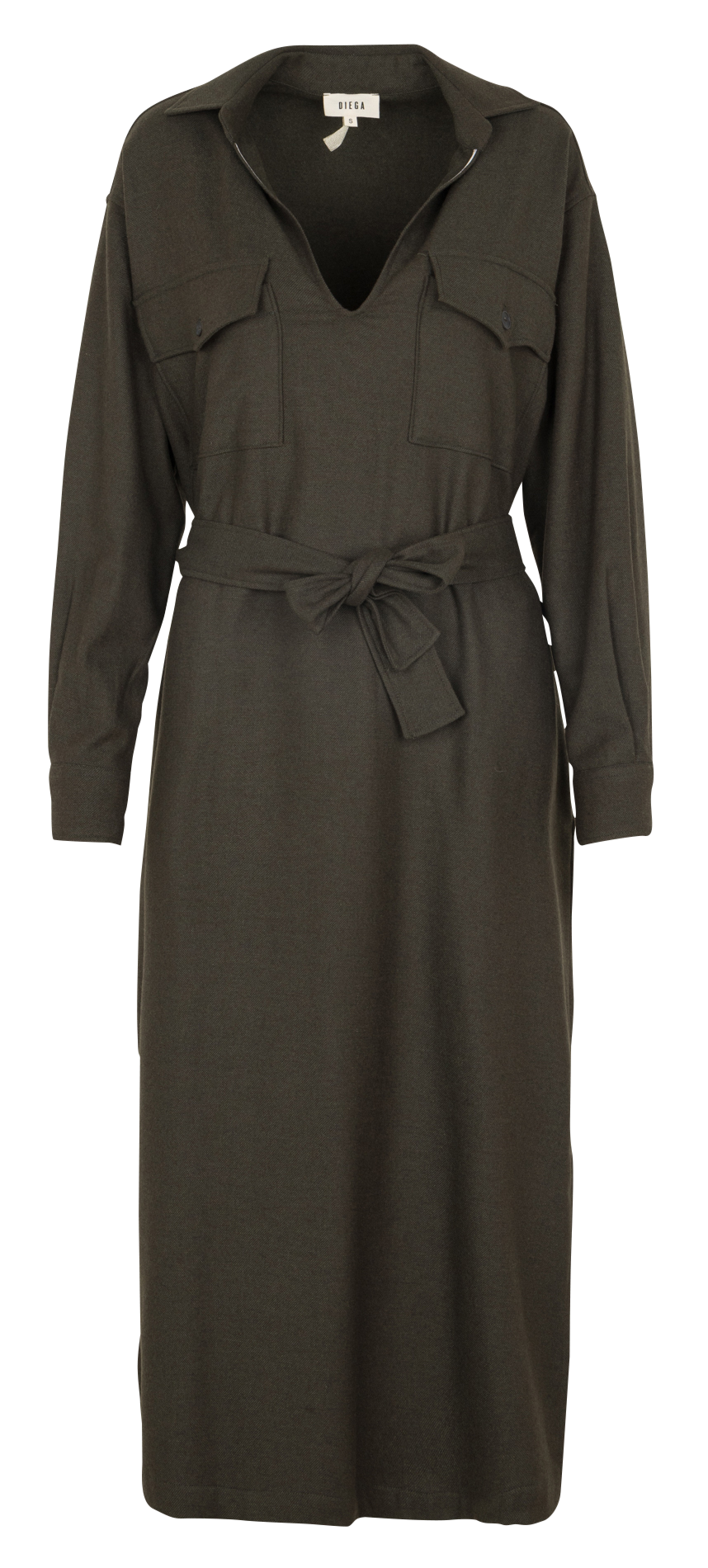 Robe midi col v à revers DIEGA Marron