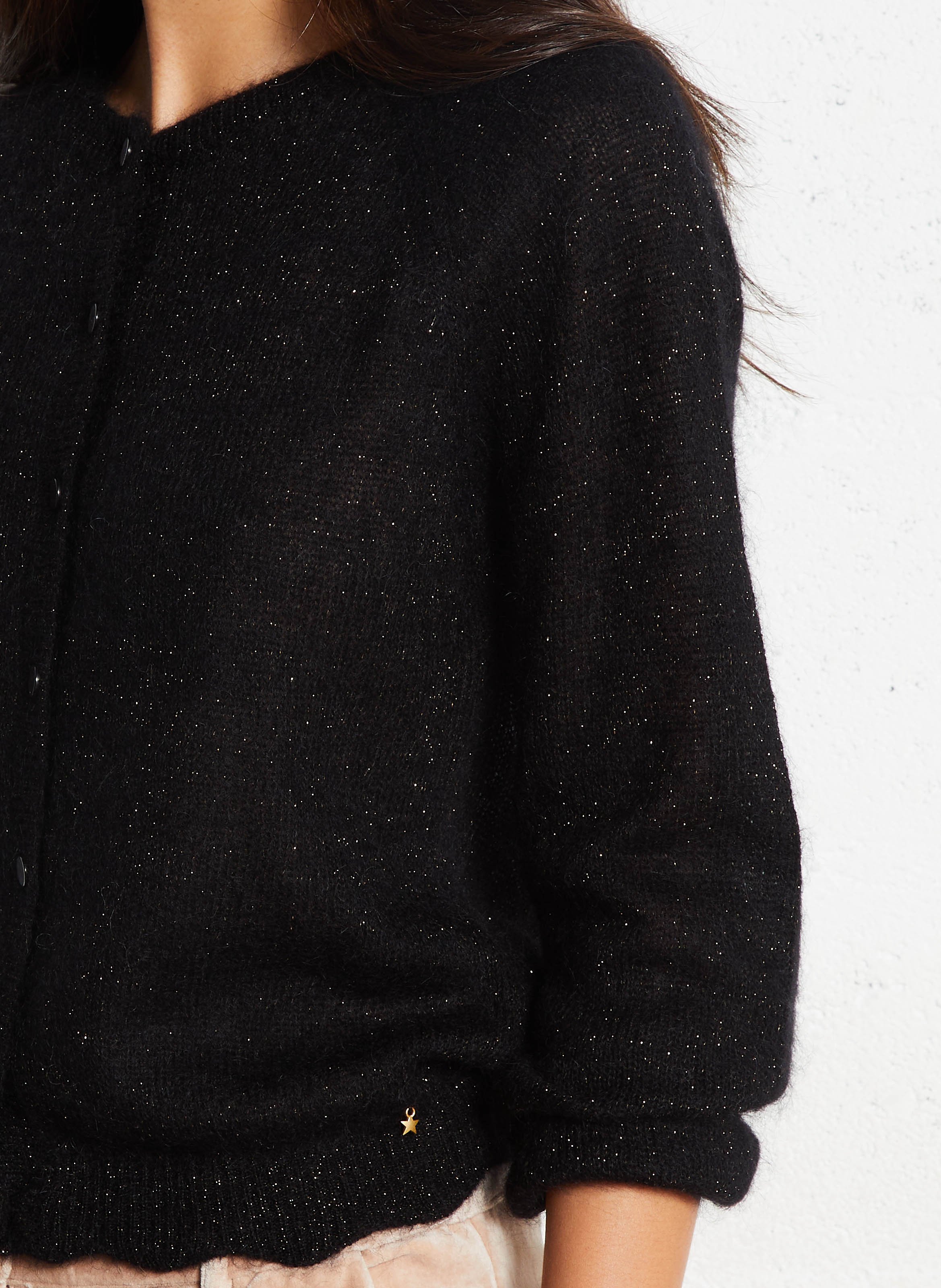 Oversized round neck wool and silk vest DES PETITS HAUTS Black