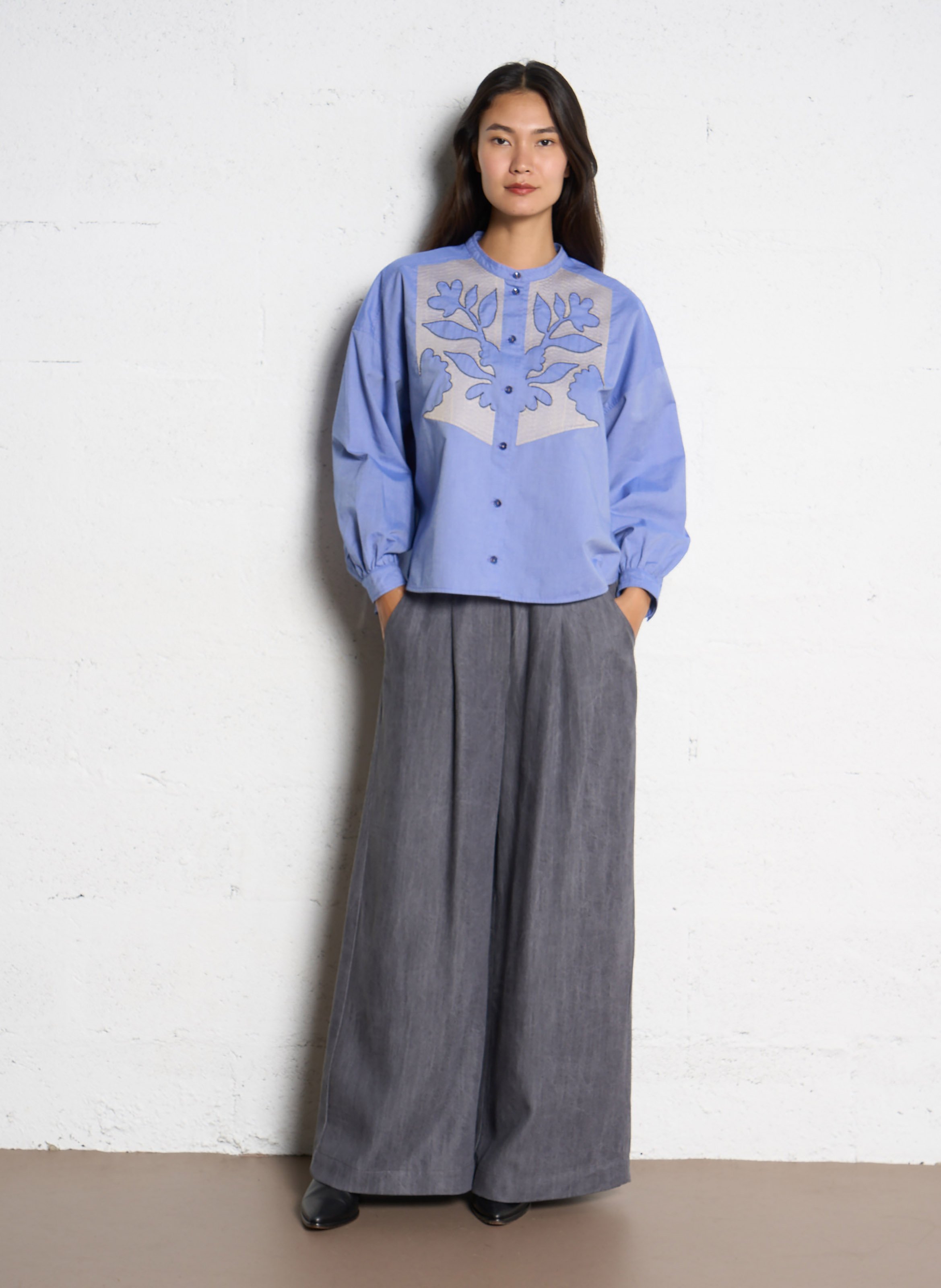 Cotton classic-collar over-sized shirt TINSELS Blue