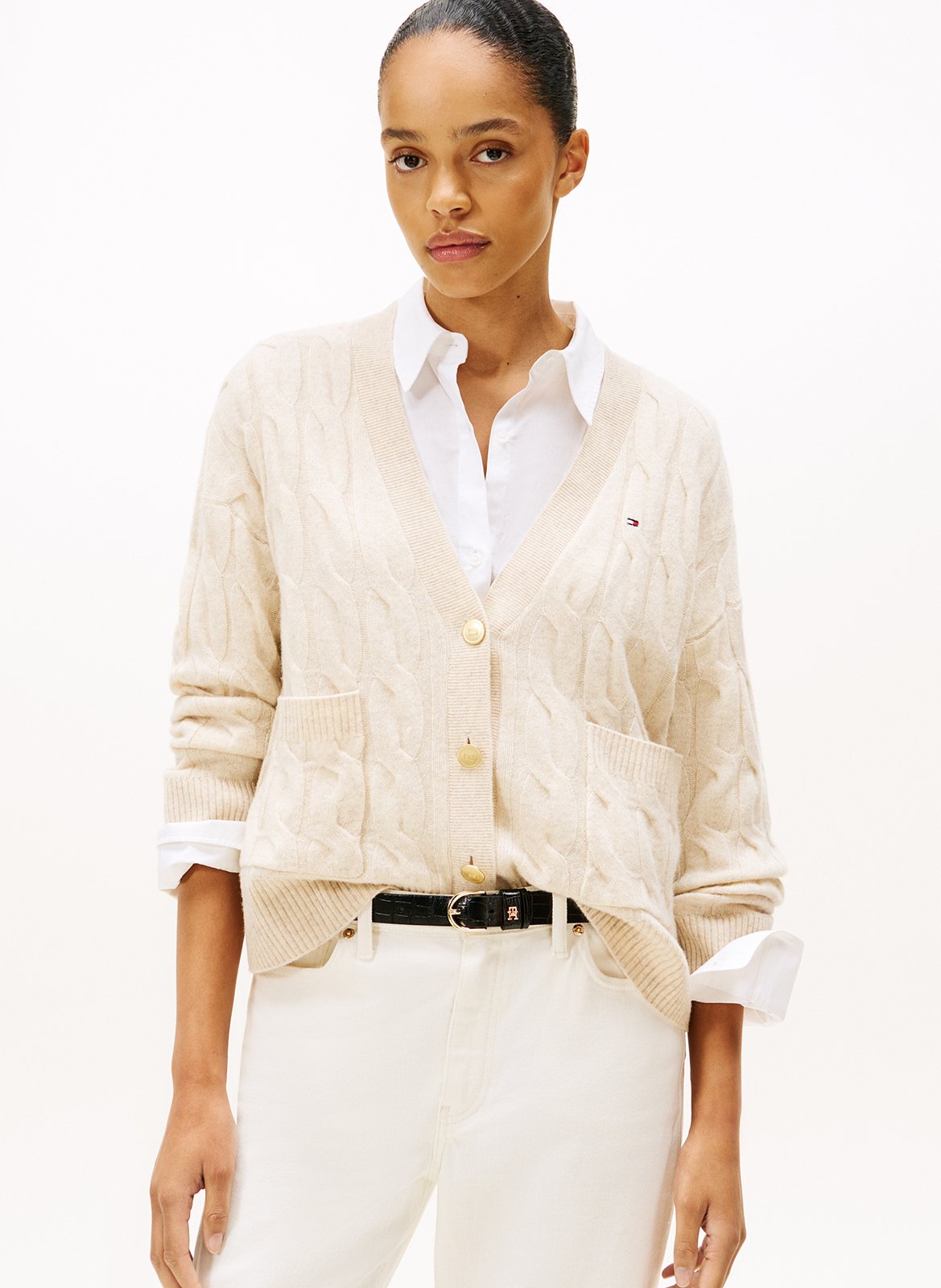 Cardigan col V droit en laine TOMMY HILFIGER