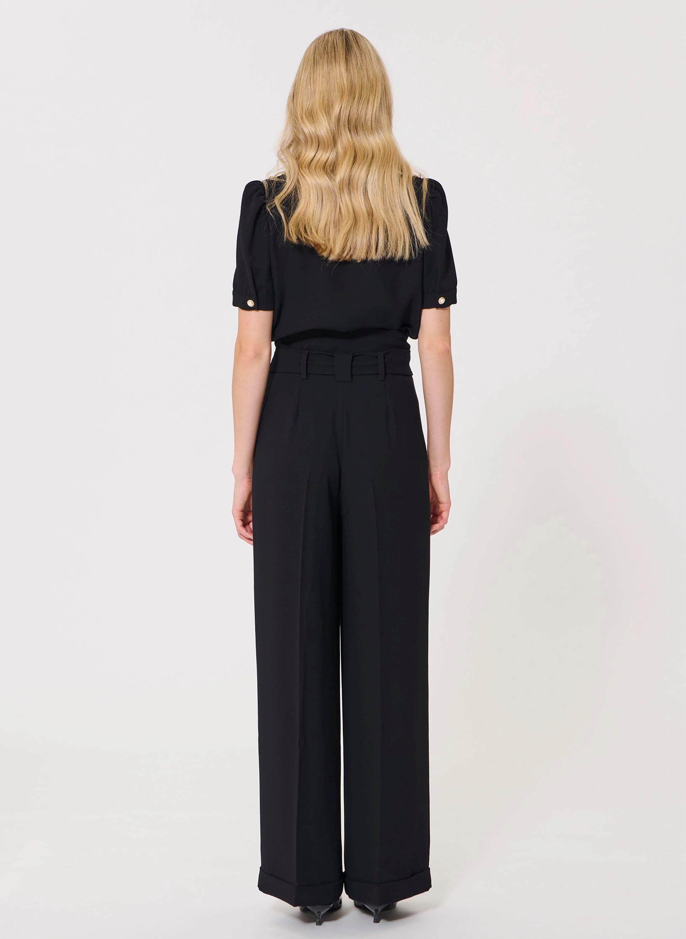 Hoge taille broek met ceintuur in effen kleur TARA JARMON Zwart