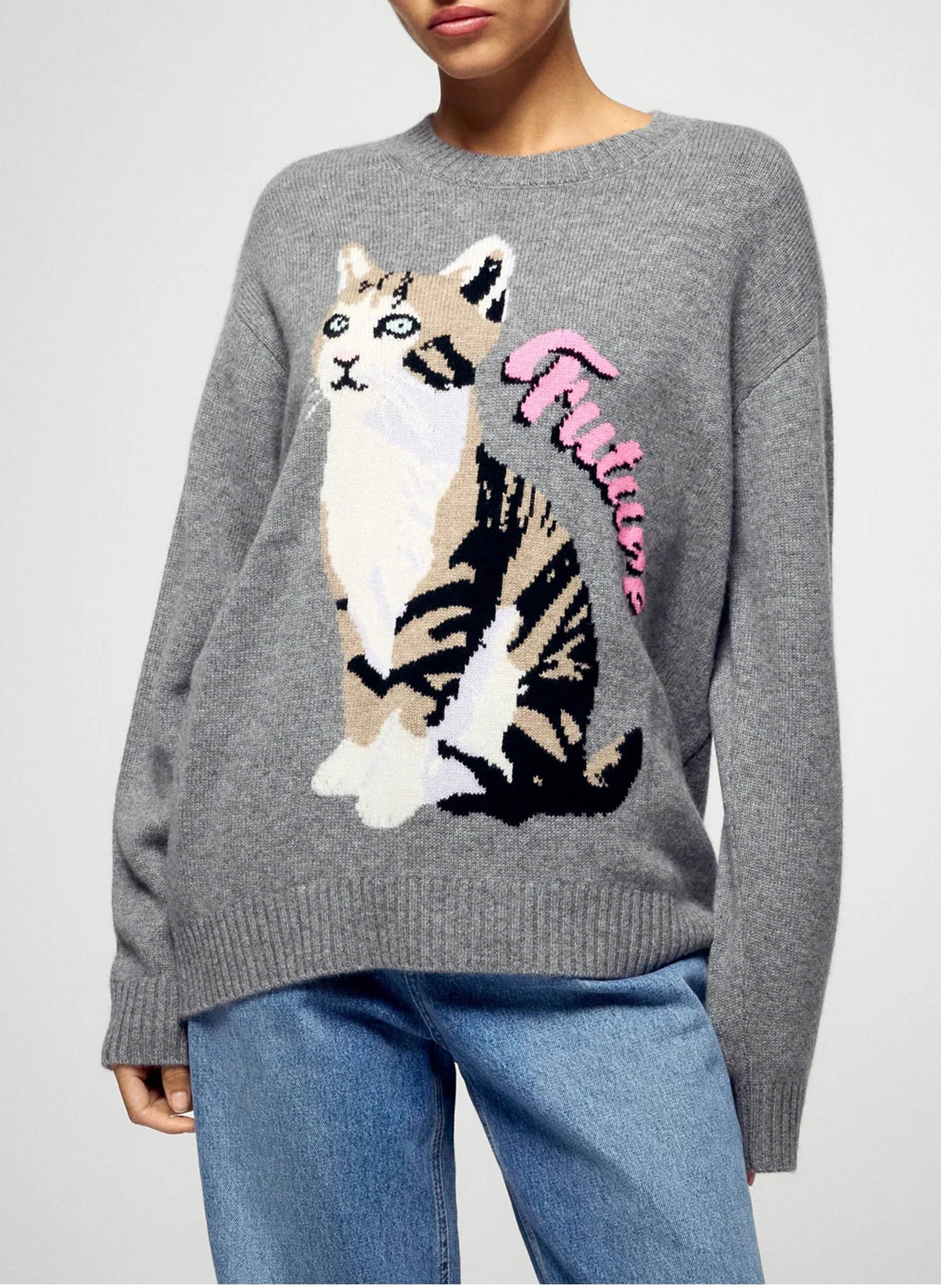 Oversized round neck cashmere sweater with print FROM FUTURE Grey